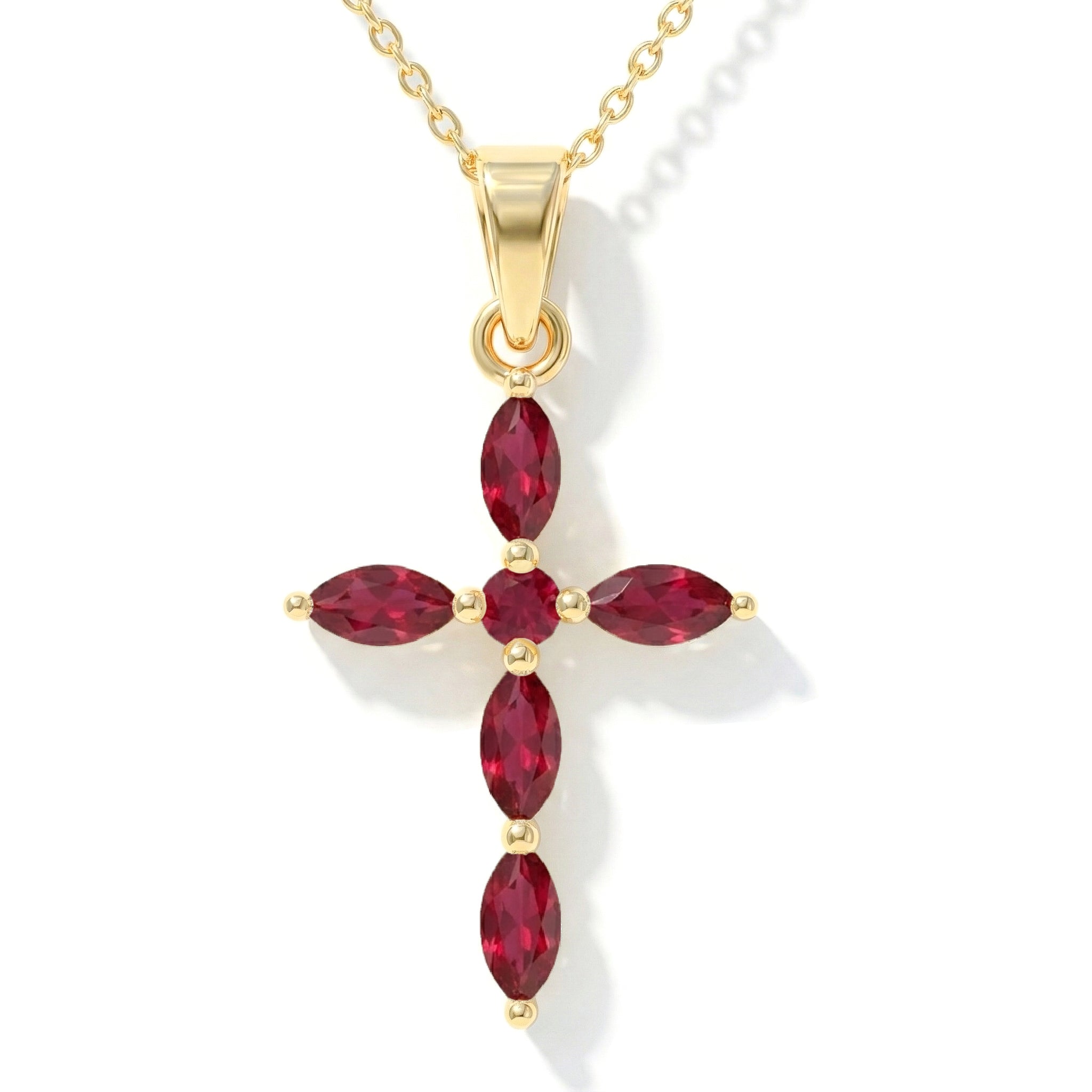 Ruby Marquise Cross Pendant Necklace in Yellow Gold Plated 2ct