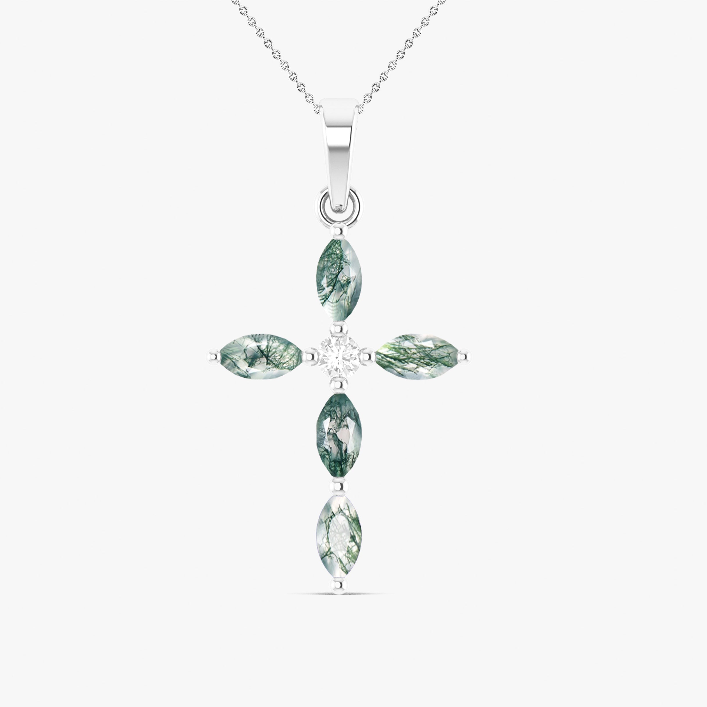 Moss Agate Marquise Shape Gemstone Pendant Necklace
