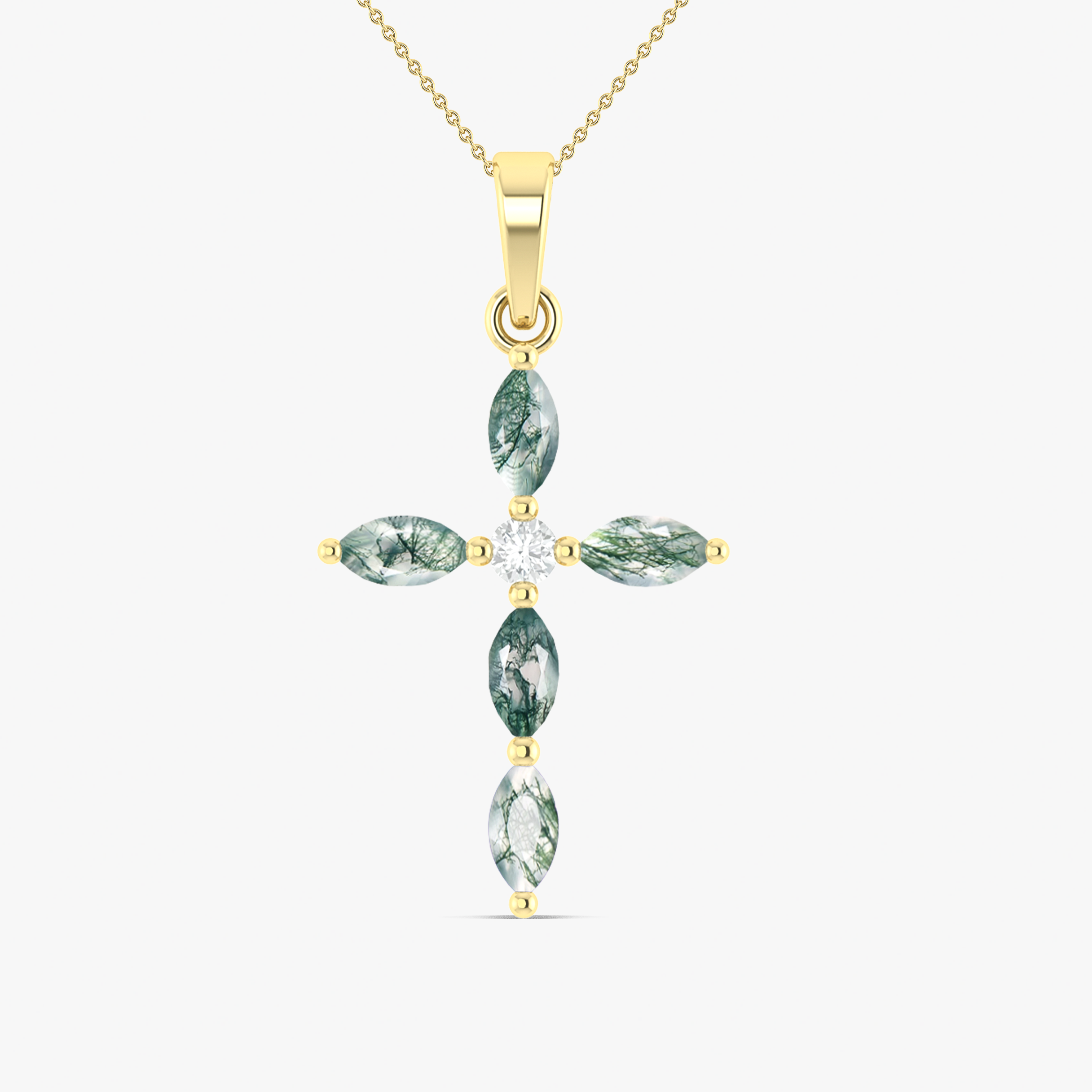 Moss Agate Marquise Shape Gemstone Pendant Necklace
