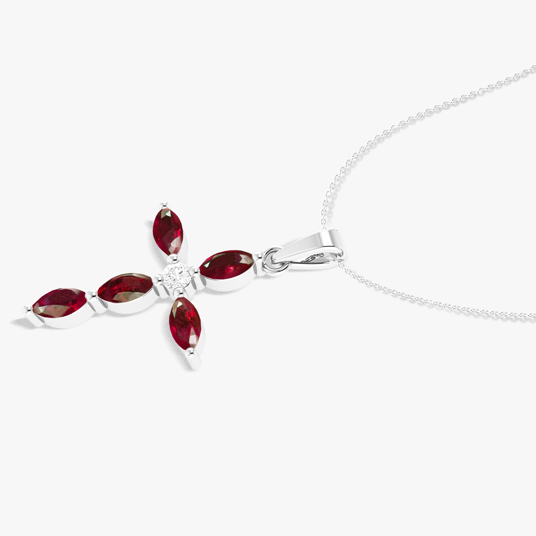 Natural Ruby Cross Charm Pendant Necklace