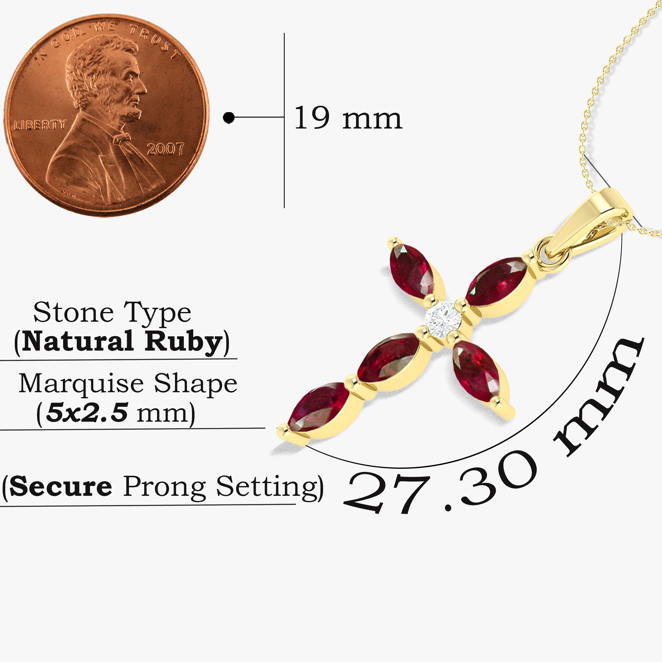 Natural Ruby Cross Charm Pendant Necklace