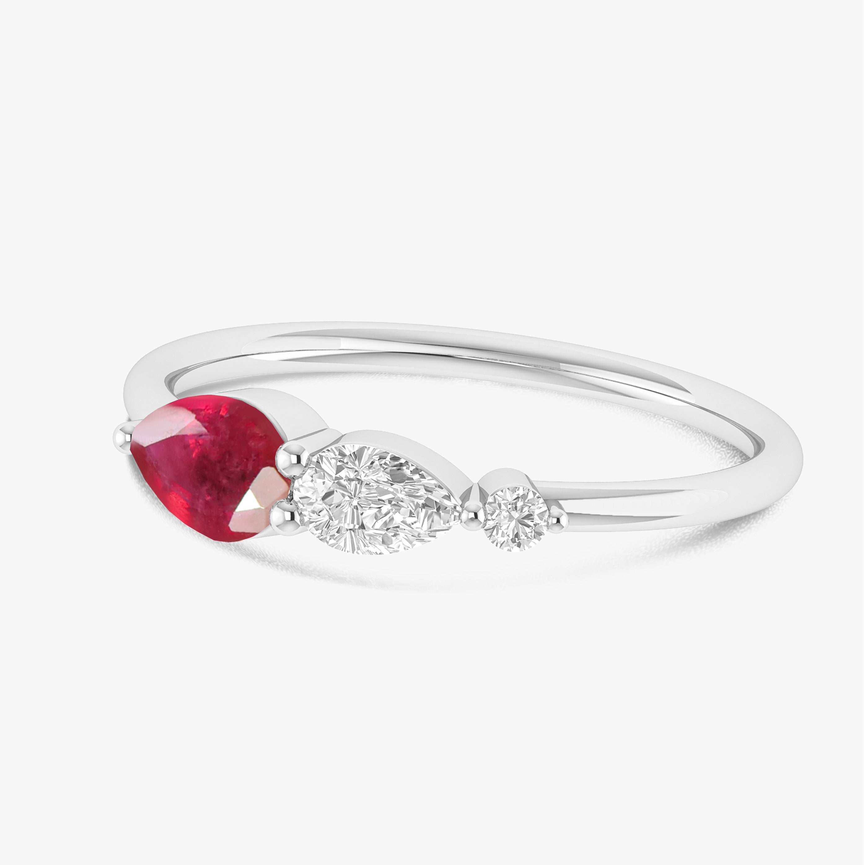 Genuine Ruby Pear Three Stone Ring