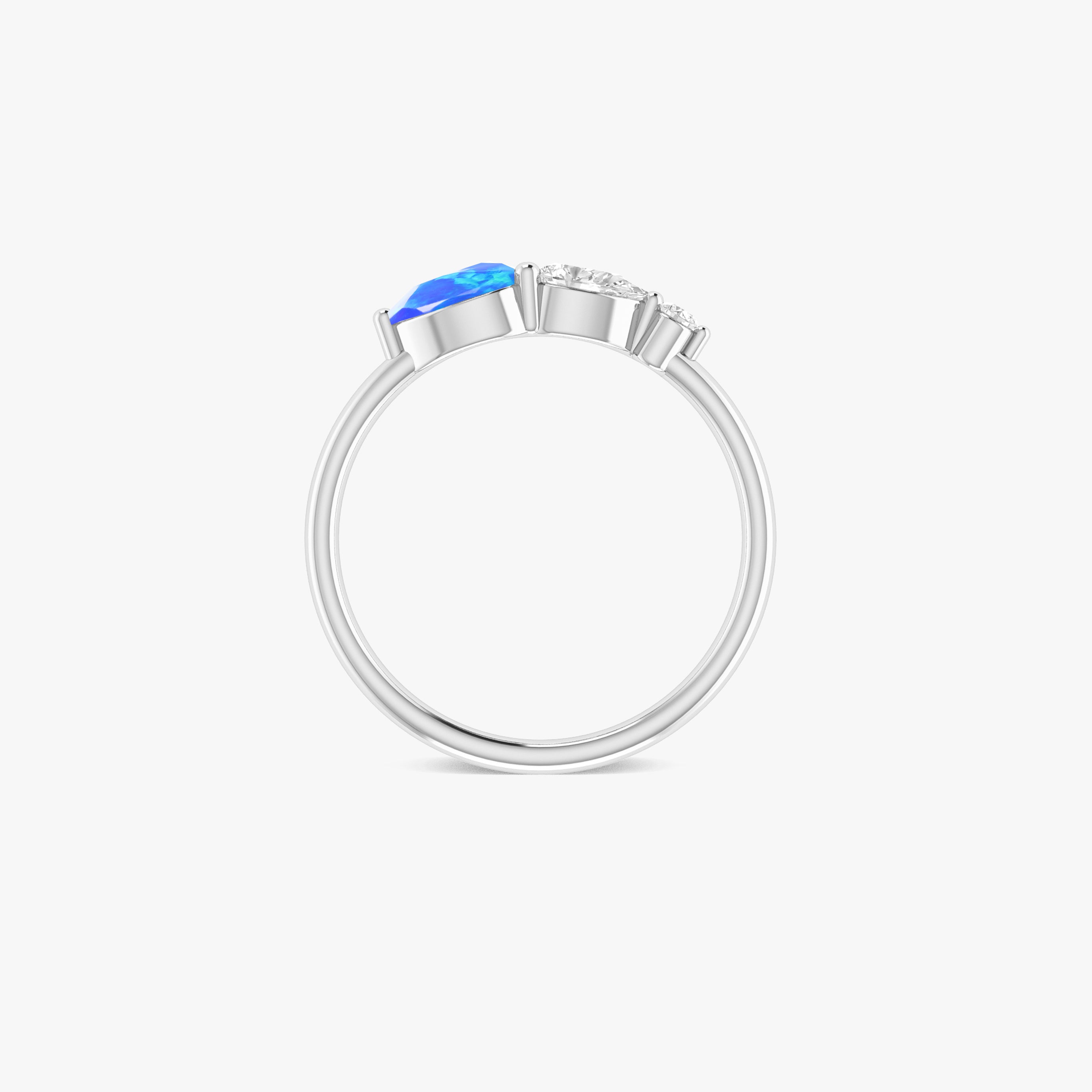 Blue Fire Opal Pear Three Stone Ring