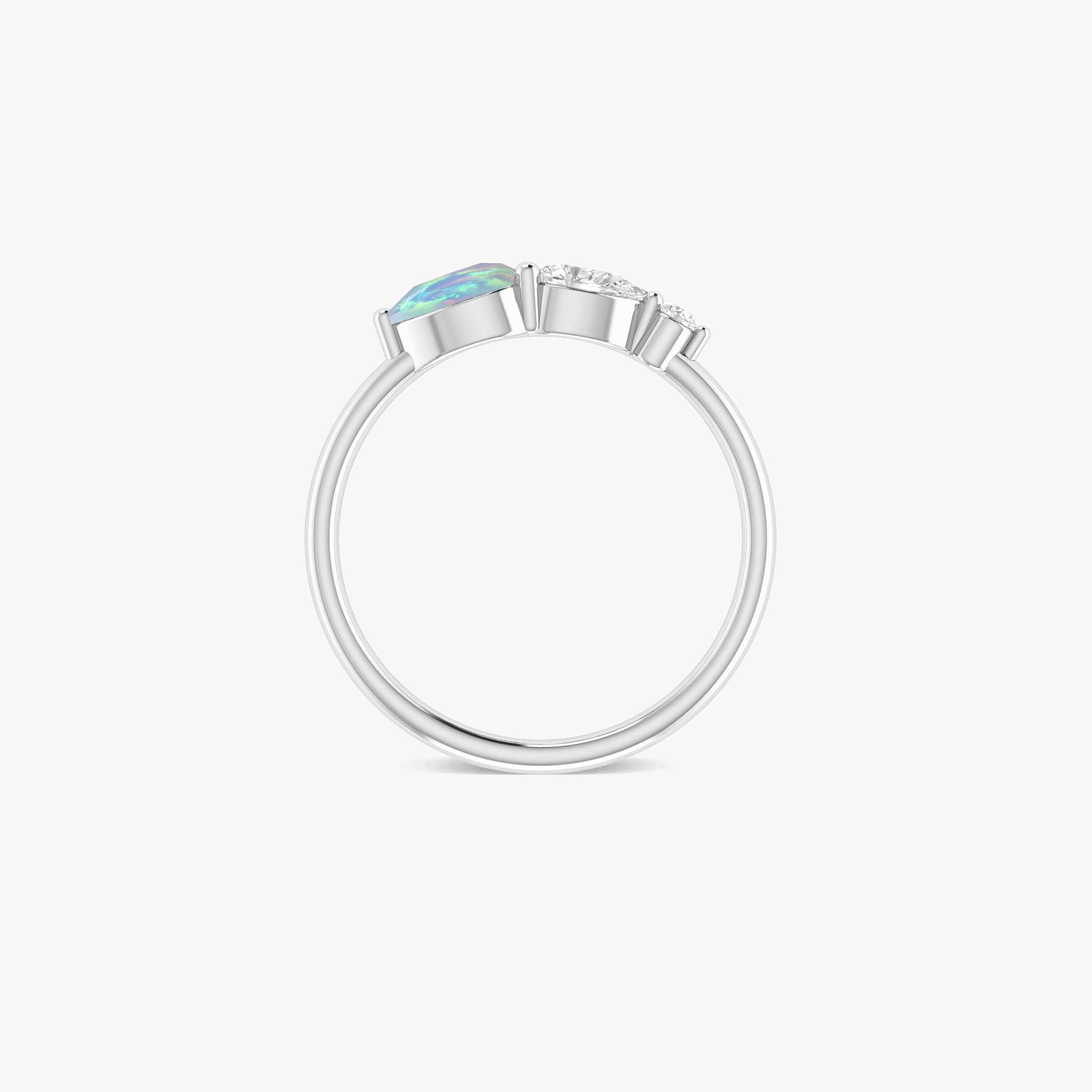 White Fire Opal Pear Three Stone Ring
