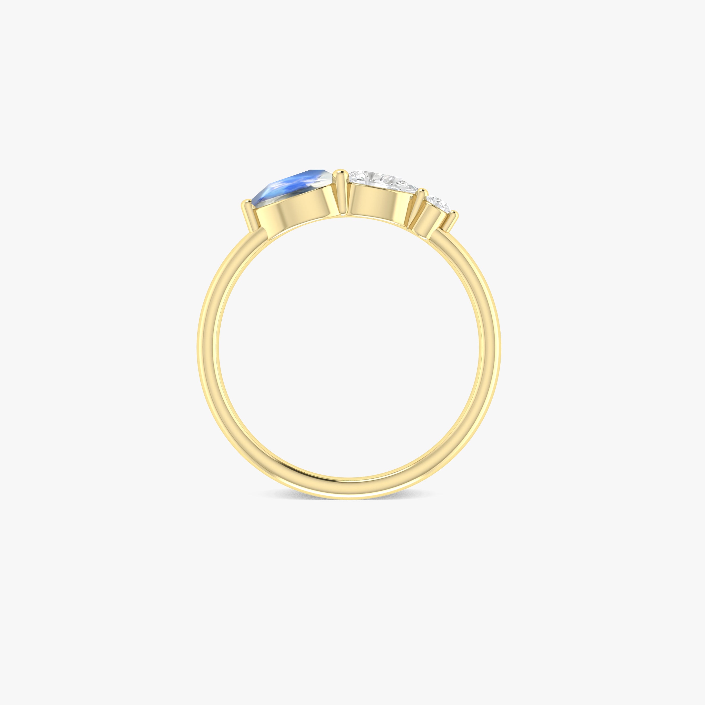 Rainbow Moonstone Pear Three Stone Ring
