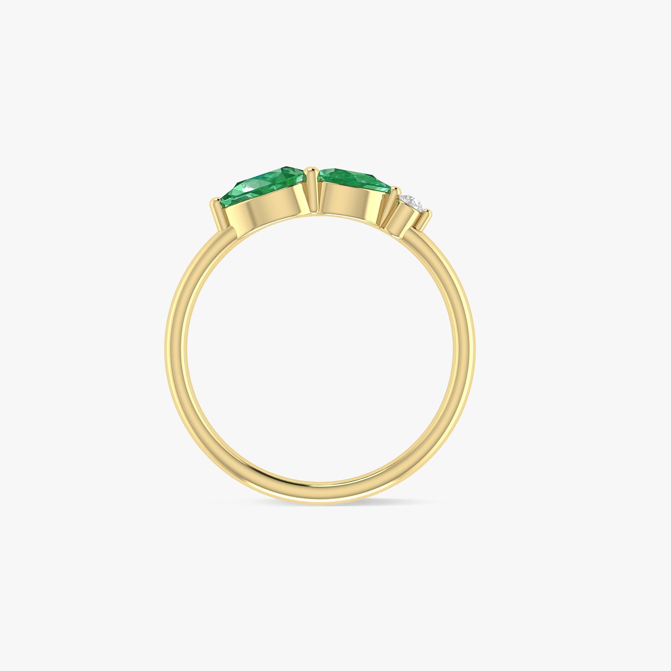 Green Emerald Pear Three Stone Ring