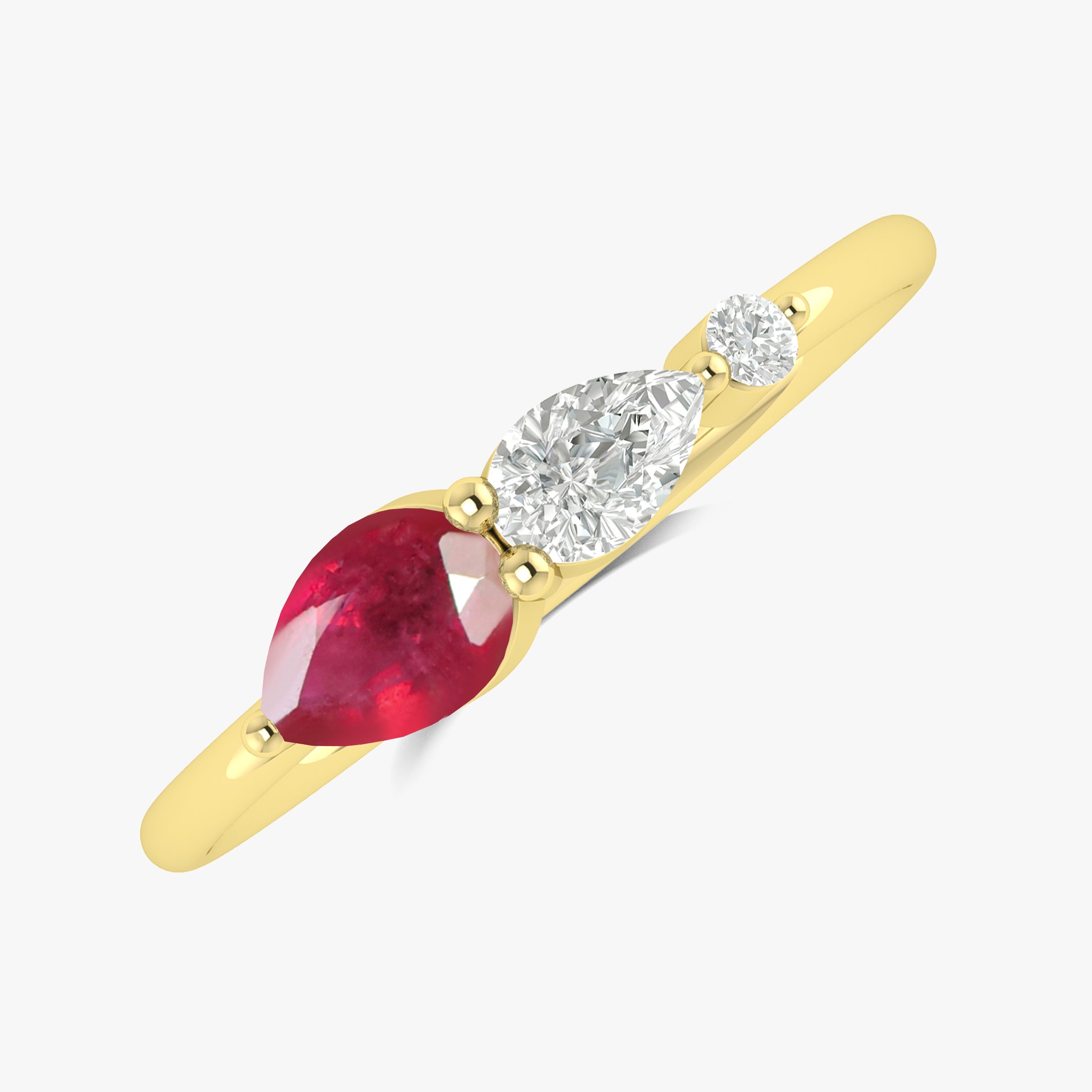 Genuine Ruby Pear Three Stone Ring