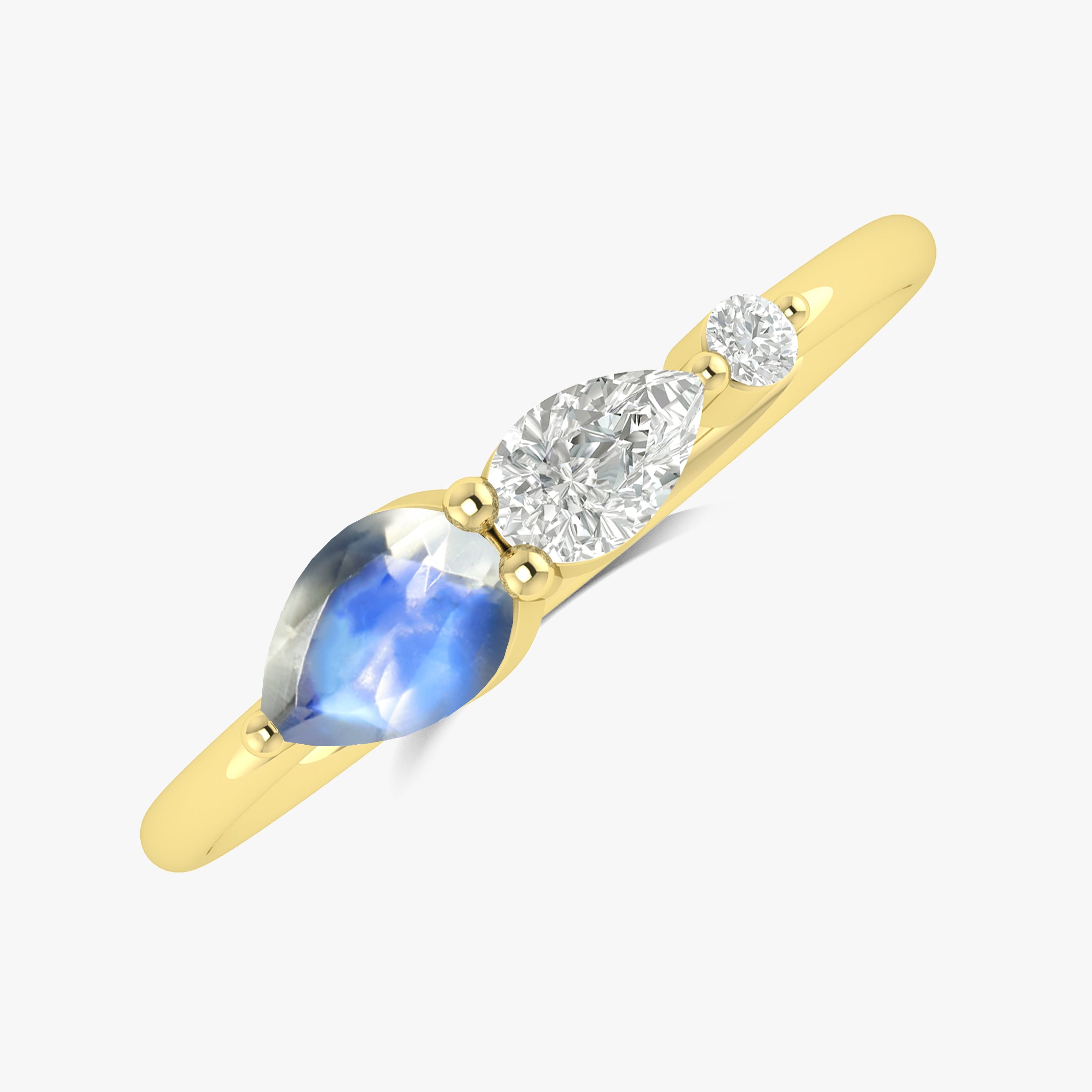 Rainbow Moonstone Pear Three Stone Ring