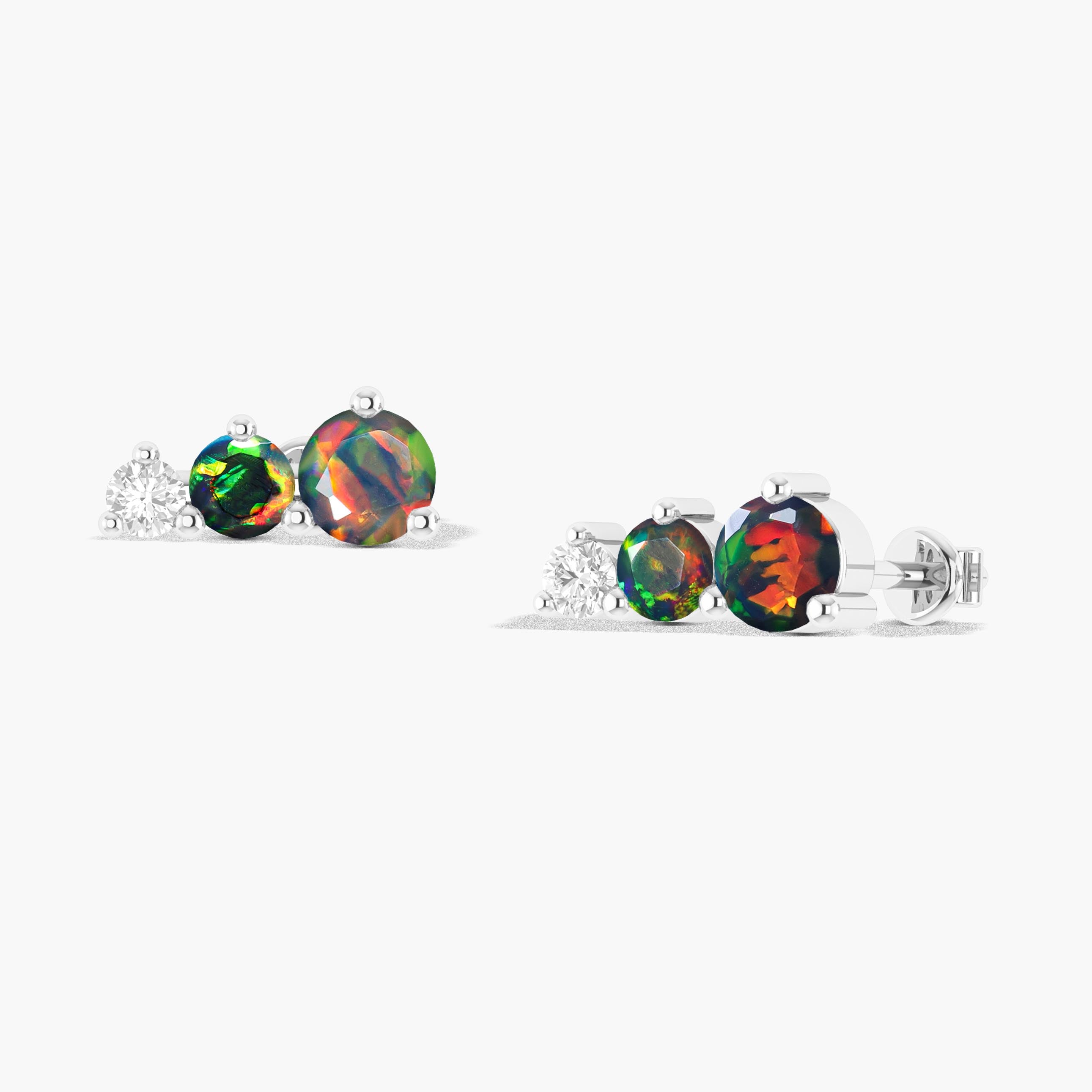 Black Opal Round Stud Earring in 925 Silver 1.1ct