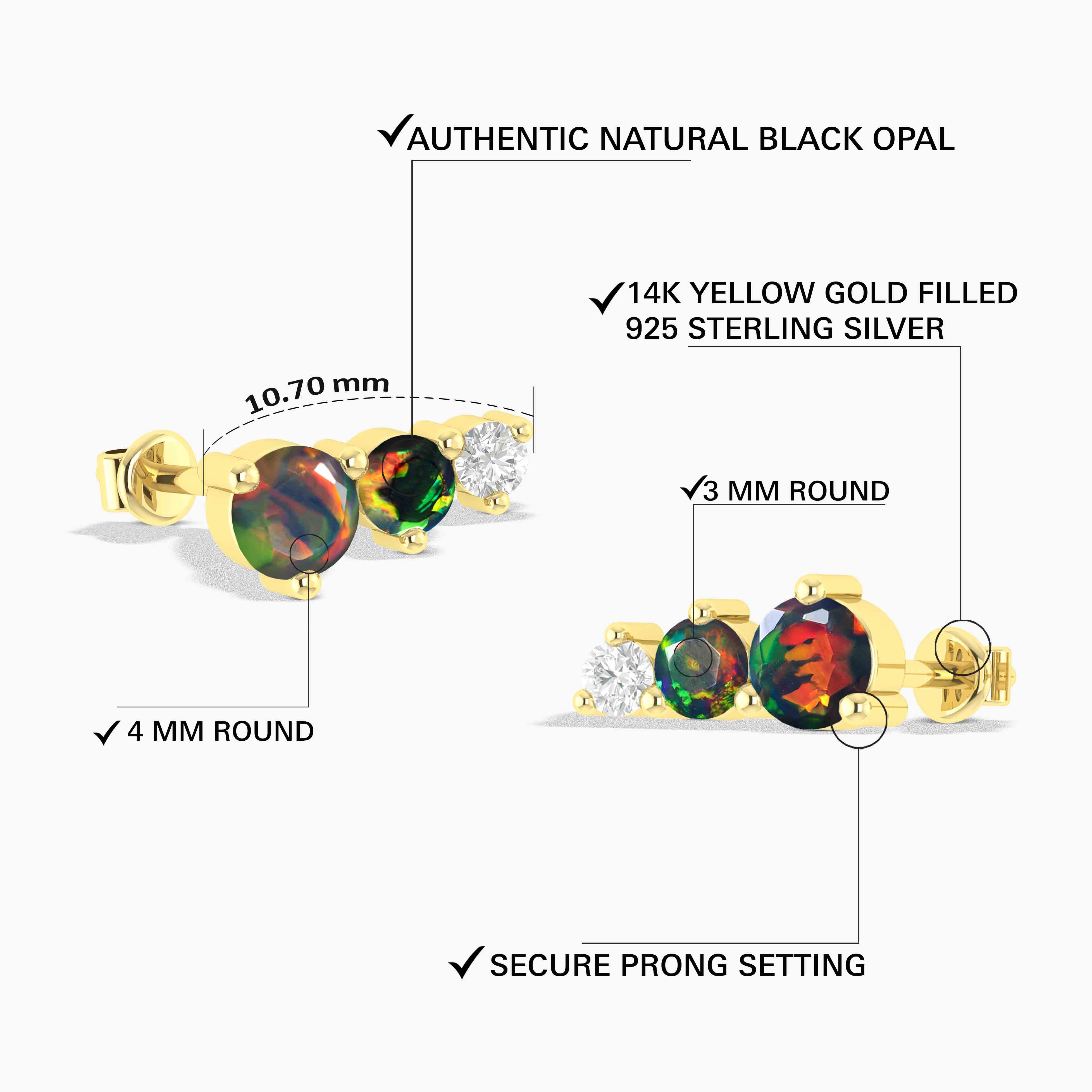 Black Opal Round Stud Earring in 925 Silver 1.1ct