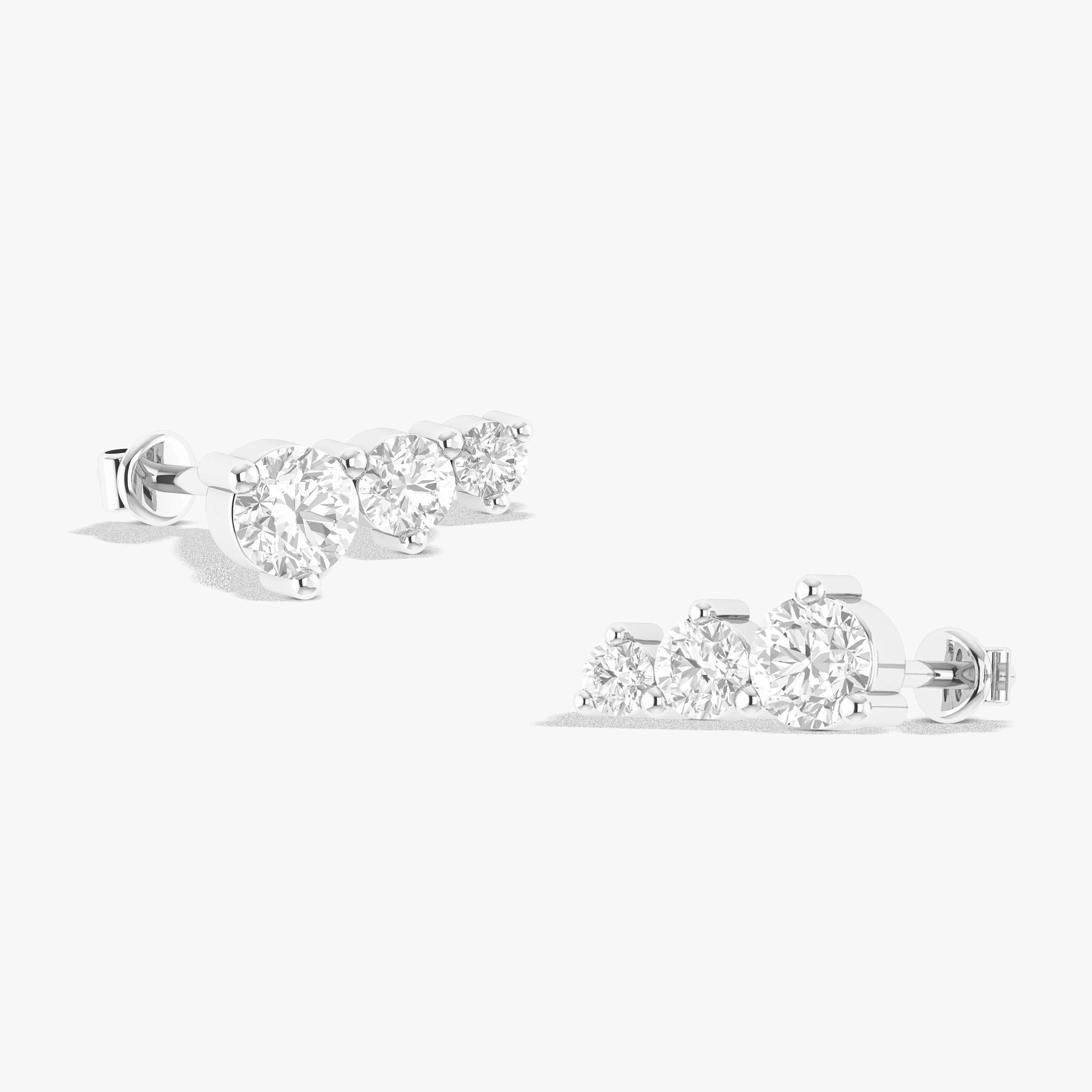 Cubic zirconia stud earrings round silver