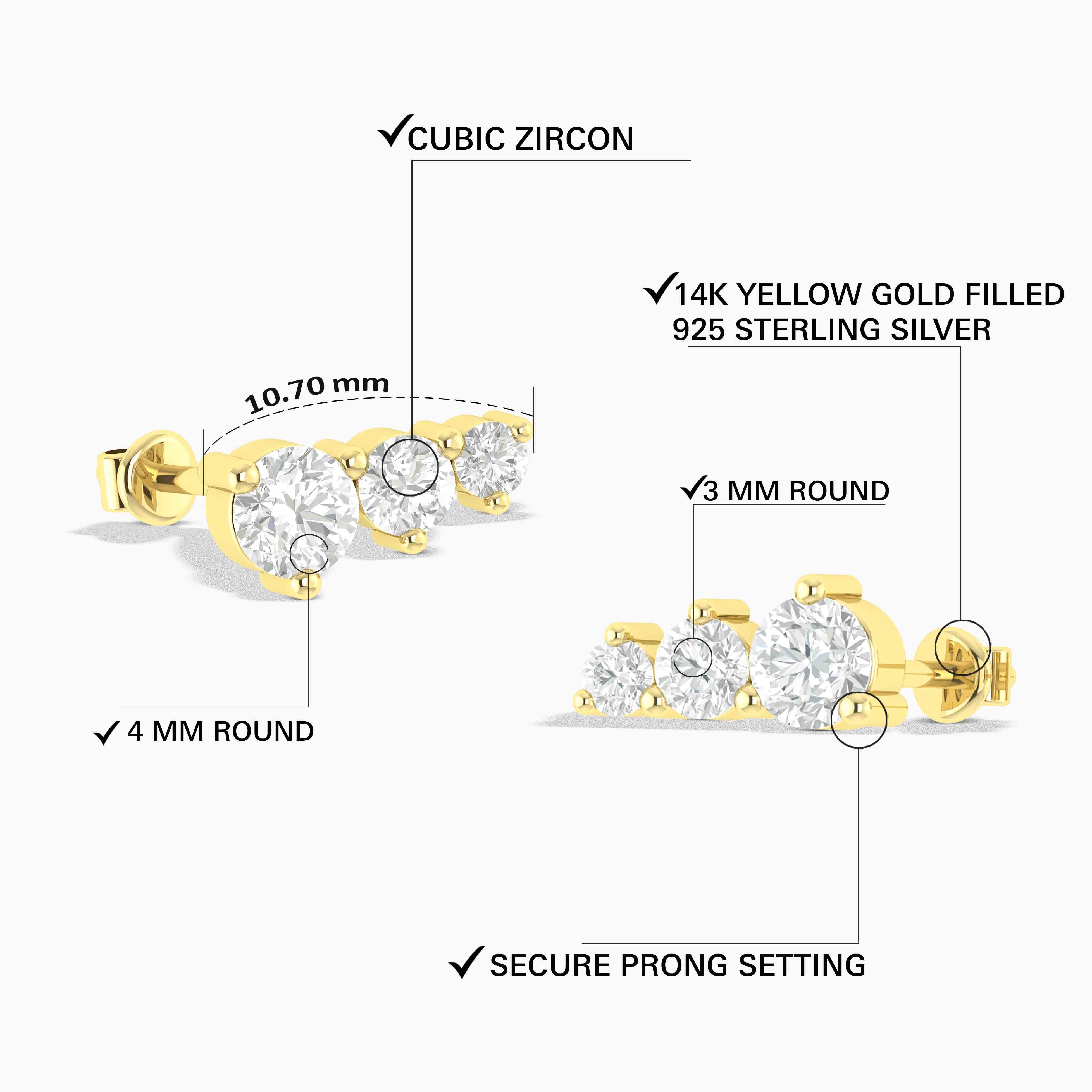 Cubic Zirconia Round Stud Earring in 925 Silver 1.5ct