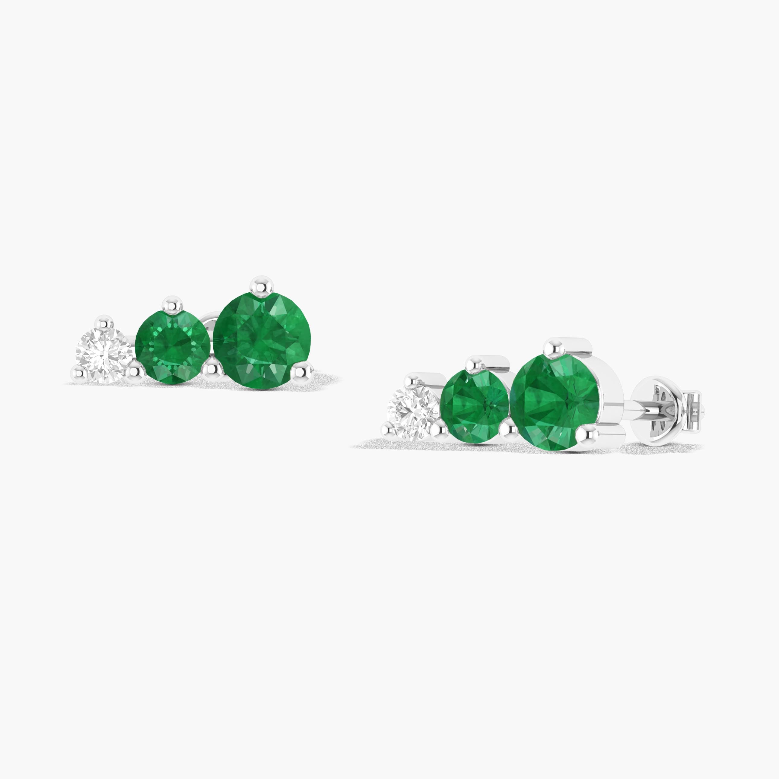 Emerald Round Stud Earring in 925 Silver 1.5ct