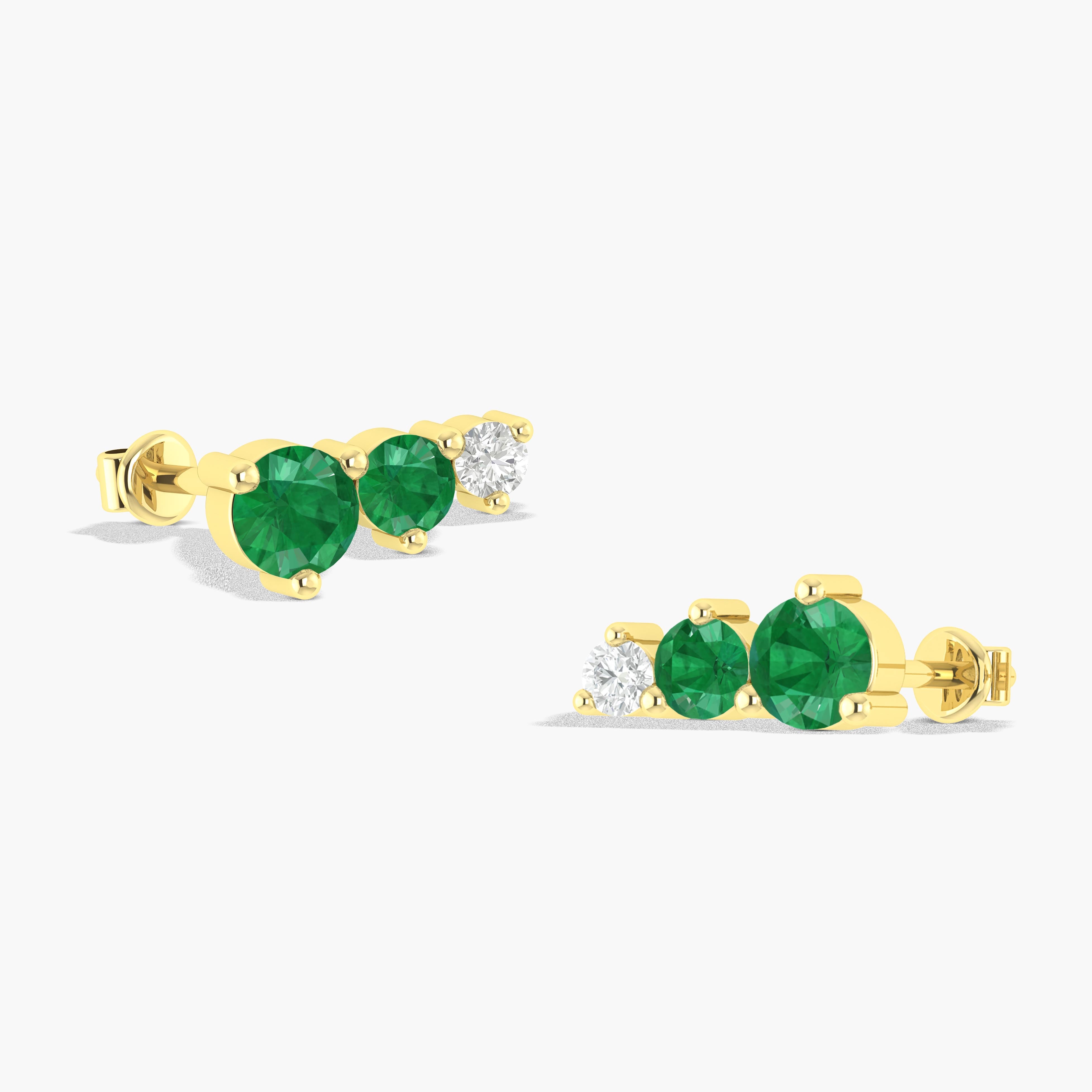 Emerald Round Stud Earring in 925 Silver 1.5ct