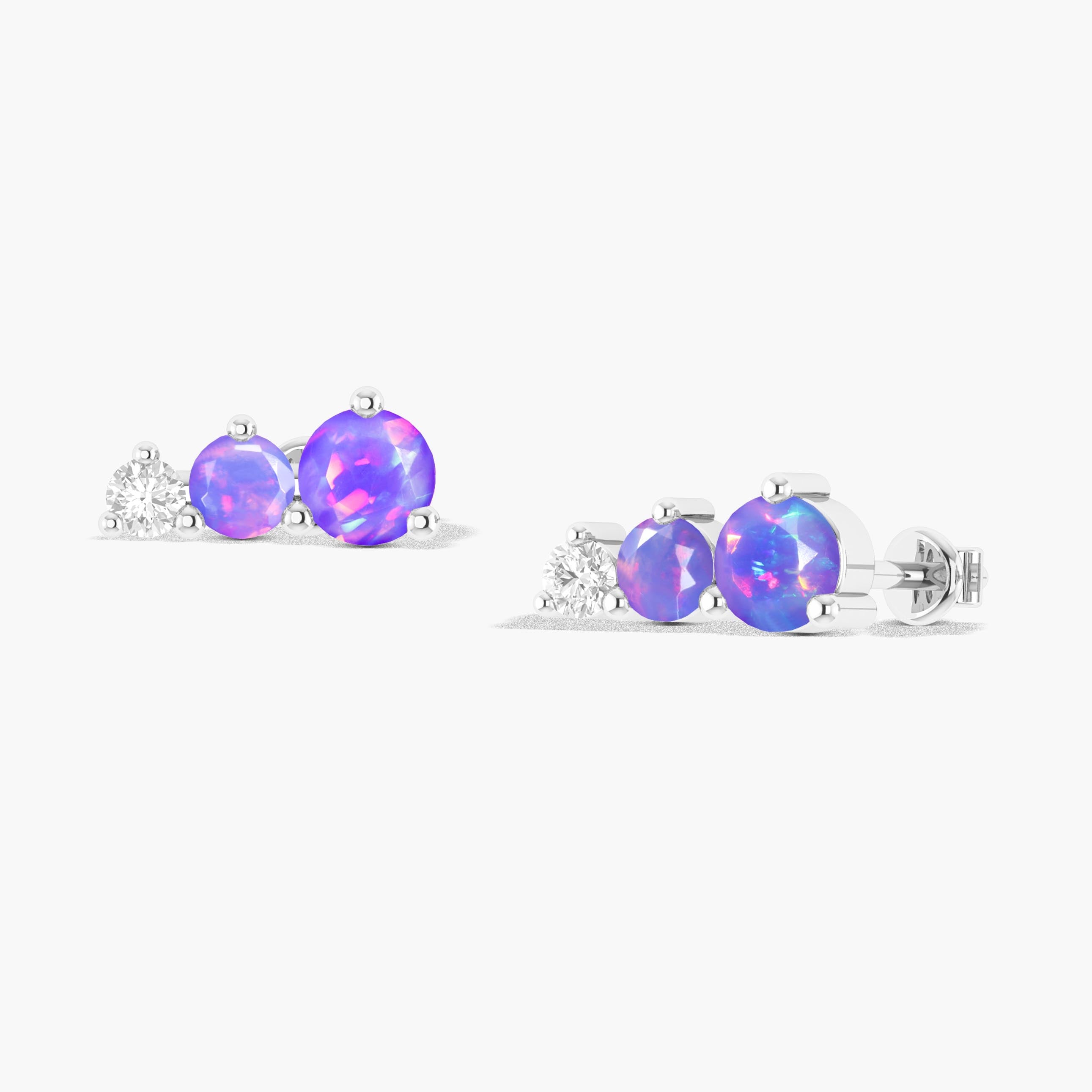 Lavender Purple Real Sterling Silver Opal Round Stud Earrings