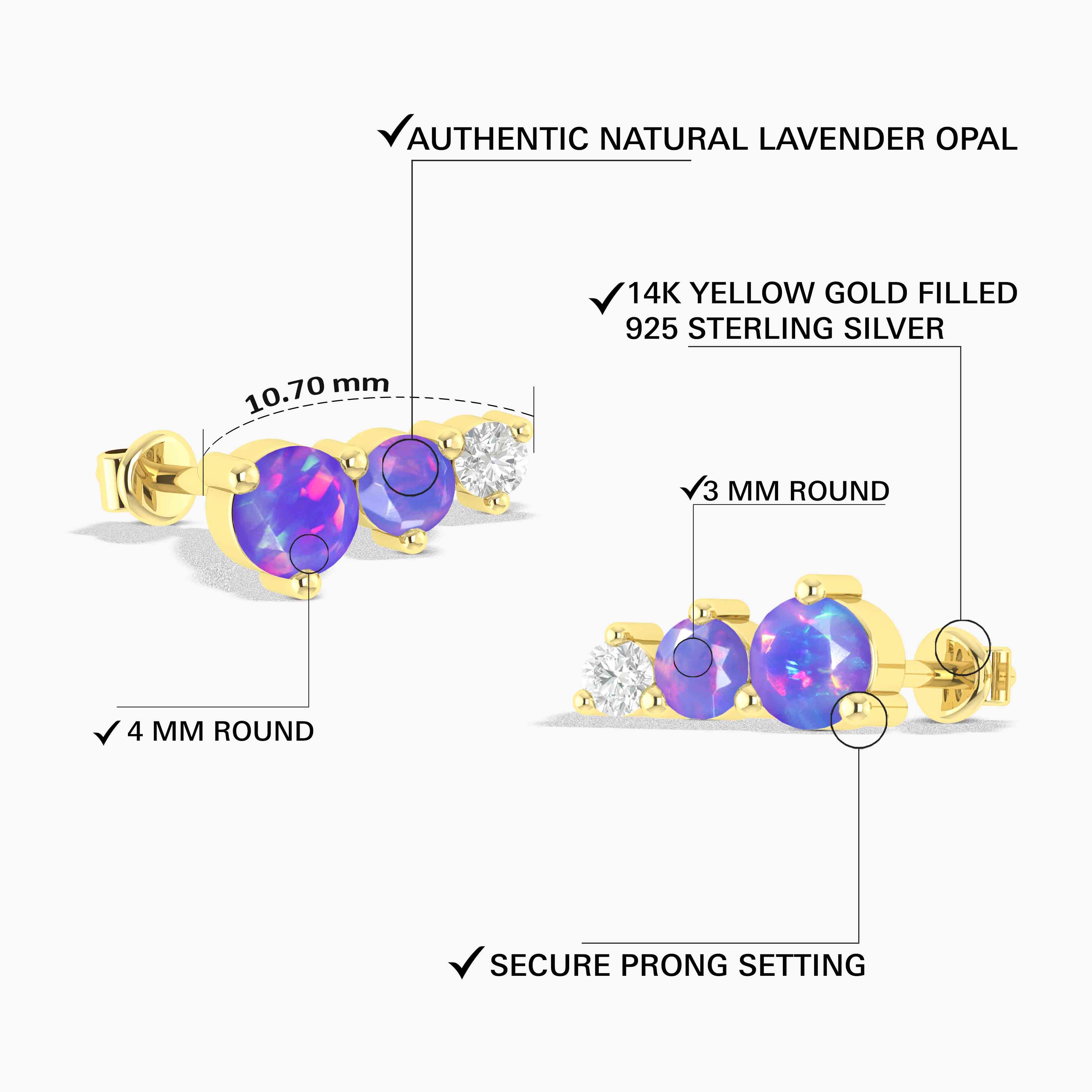 Lavender Opal Round Stud Earring in 925 Silver 1.1ct