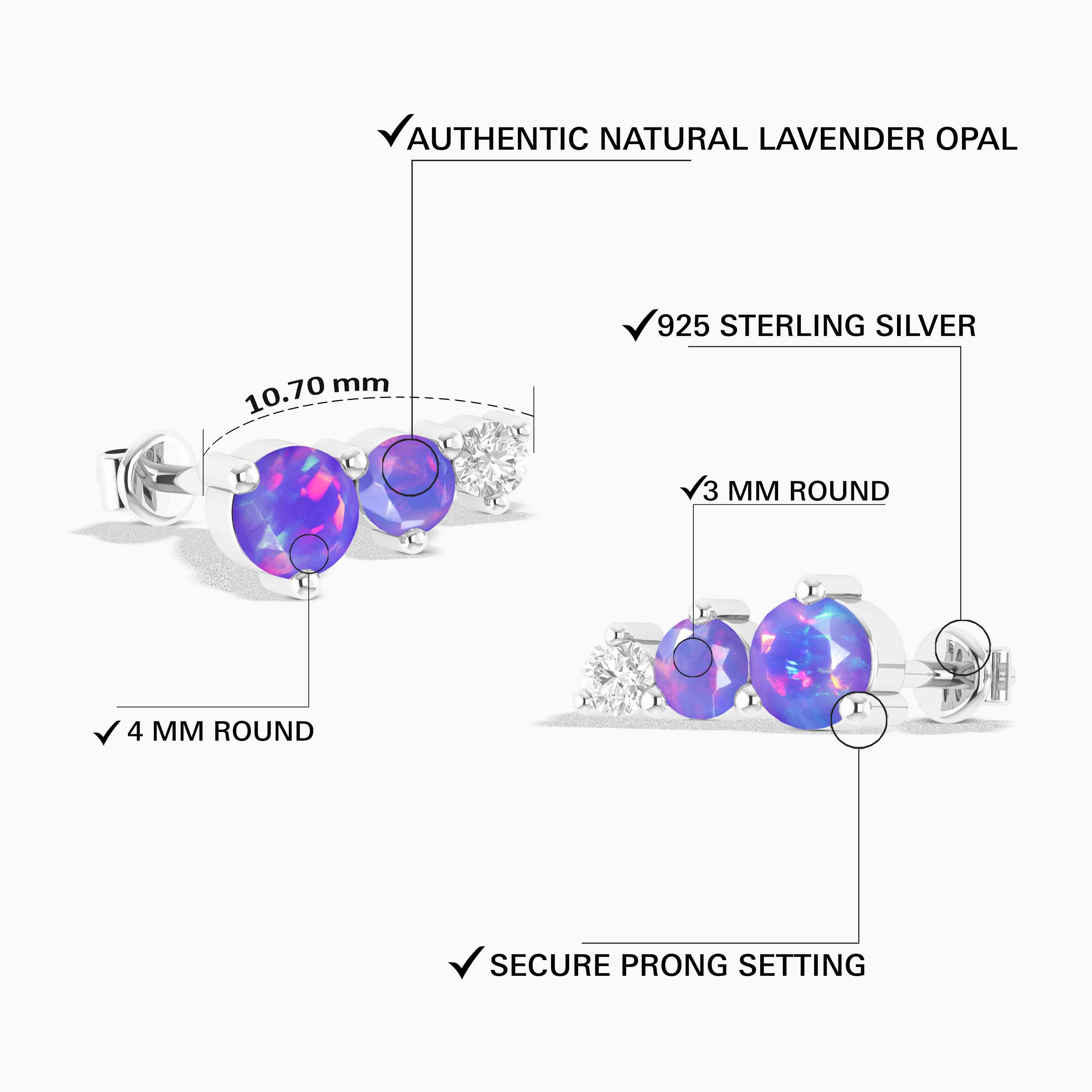 Three Round Lavender Opal Stone Stud Earring