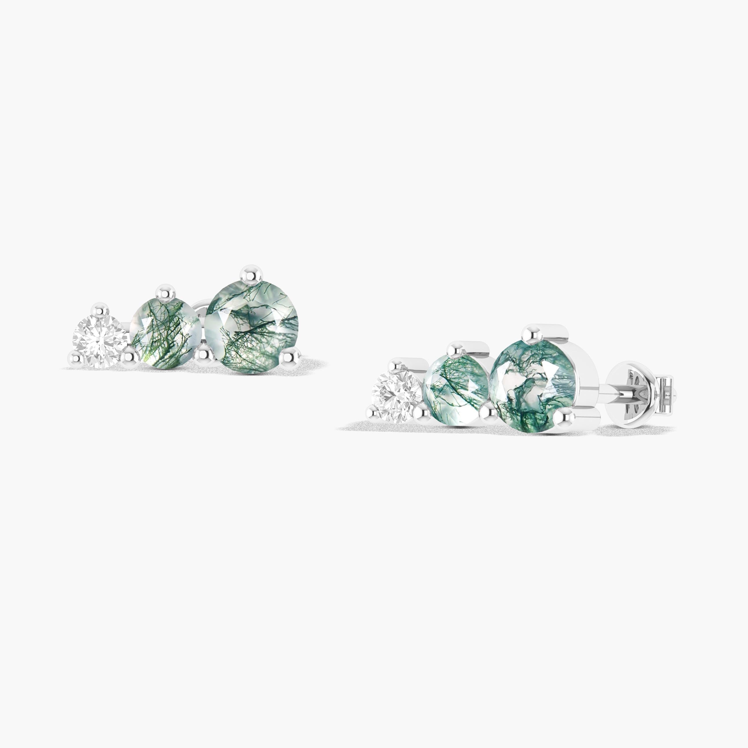 Moss Agate Round Stud Earring in 925 Silver 1.5ct