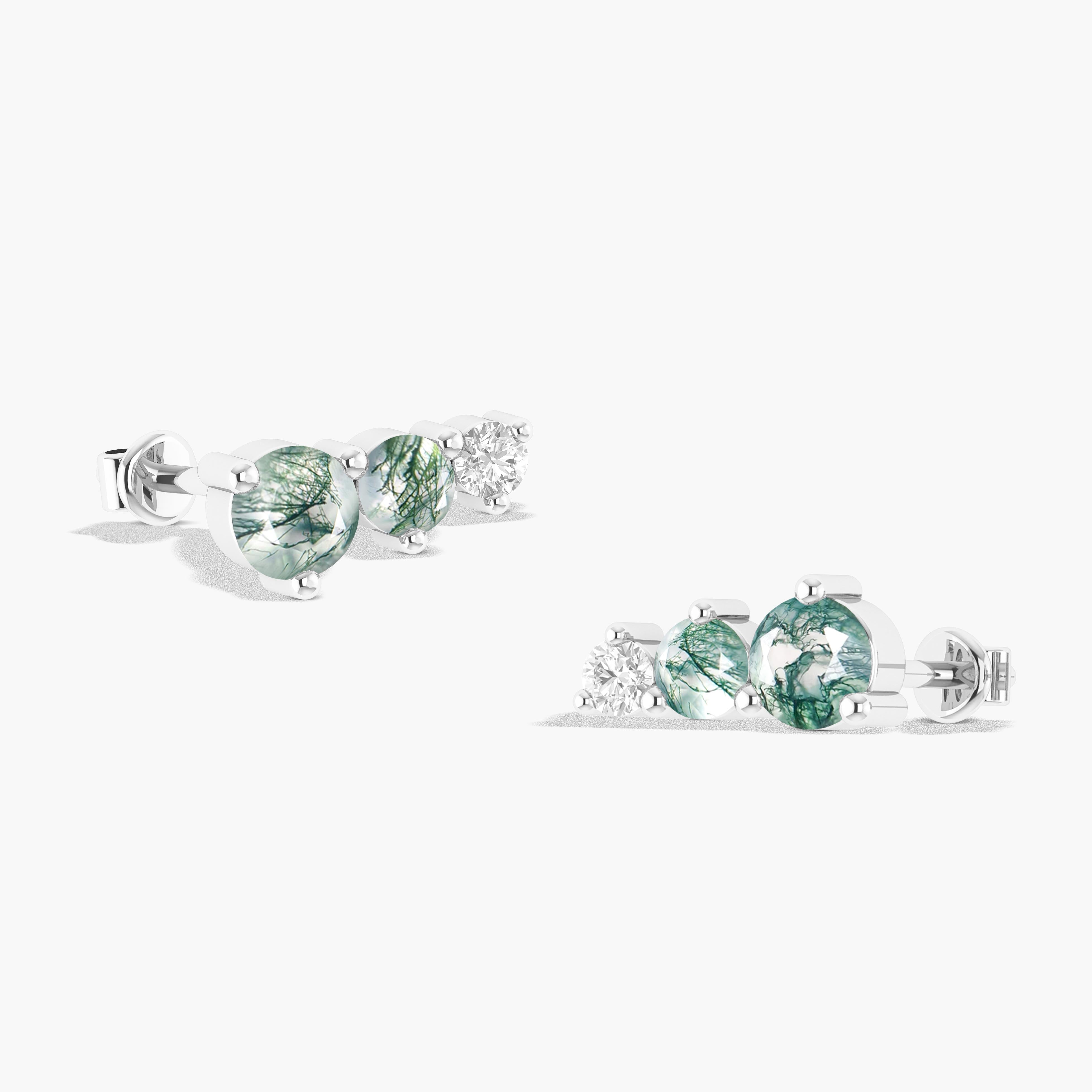 Moss Agate Round Stud Earring in 925 Silver 1.5ct