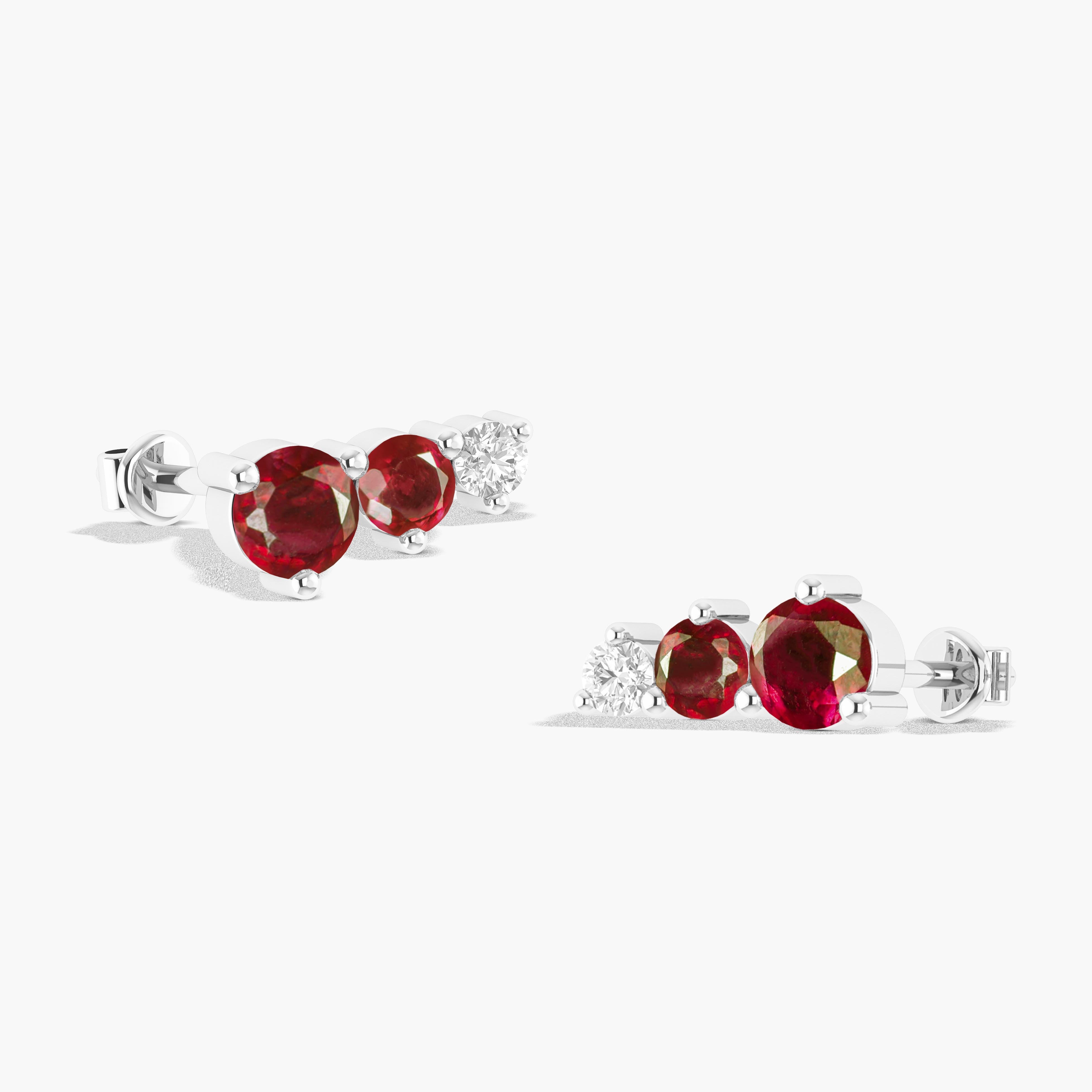Ruby Round Stud Earring in 925 Silver 1.5ct