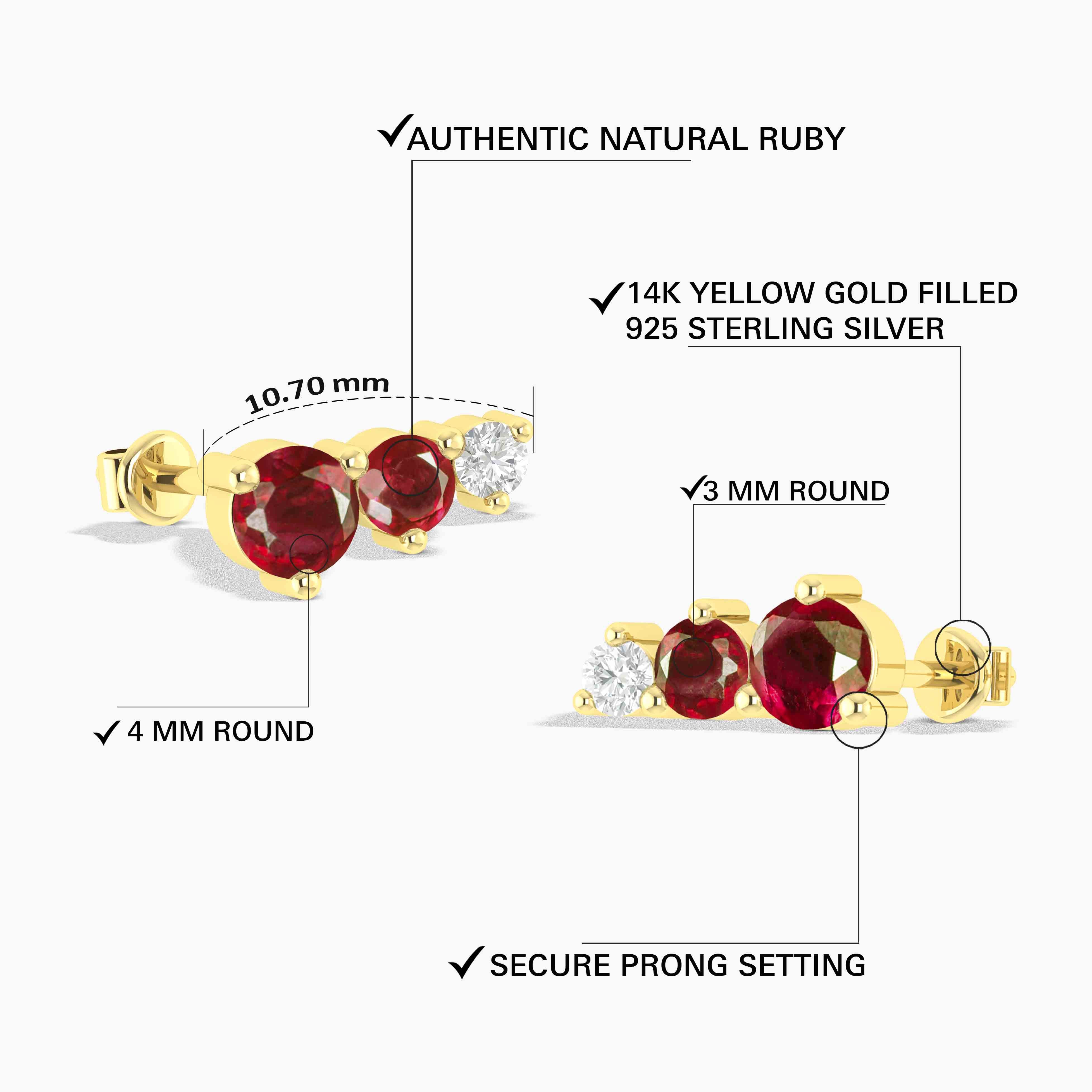 Ruby Round Stud Earring in 925 Silver 1.5ct