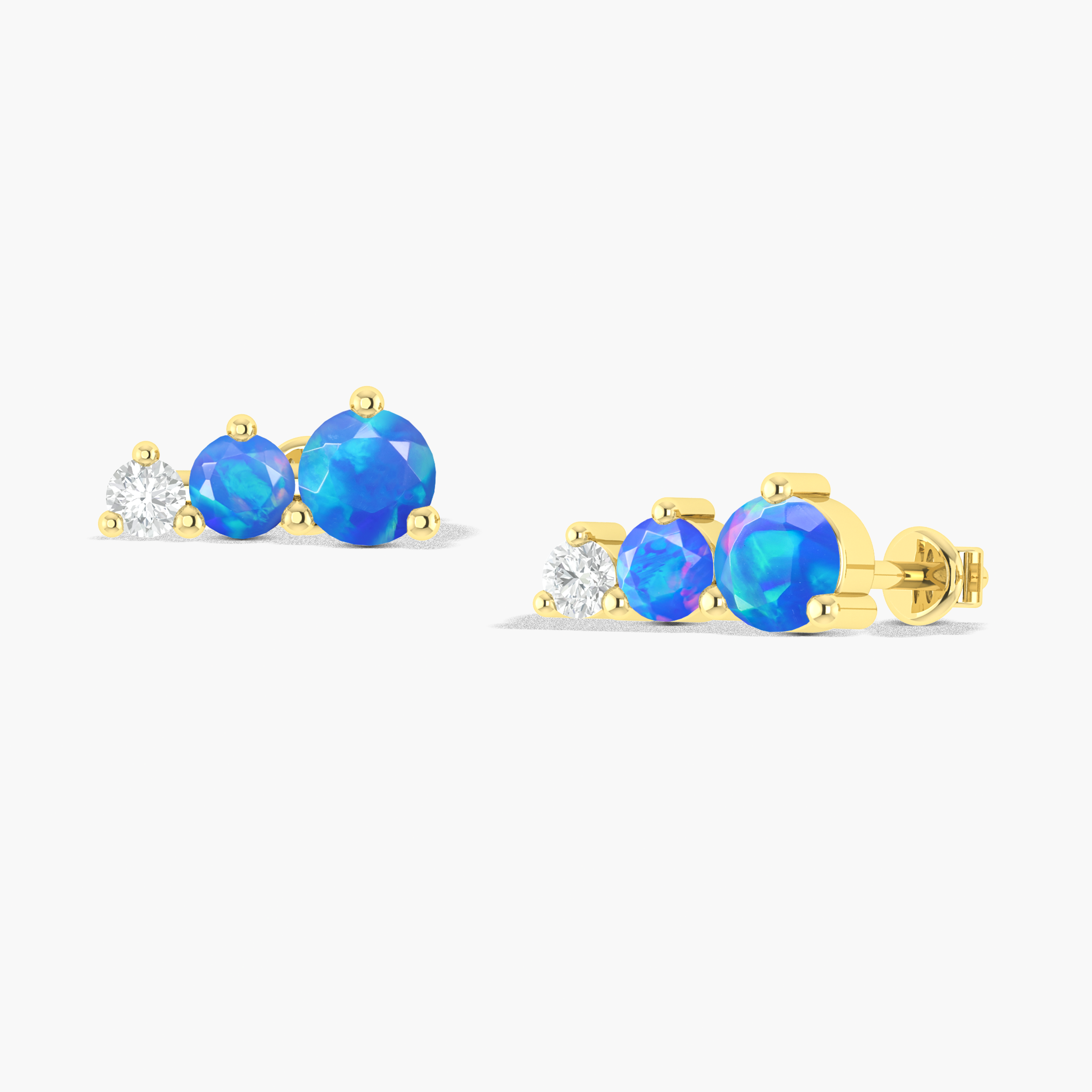 Blue Opal Round Stud Earring in 925 Silver 1.1ct
