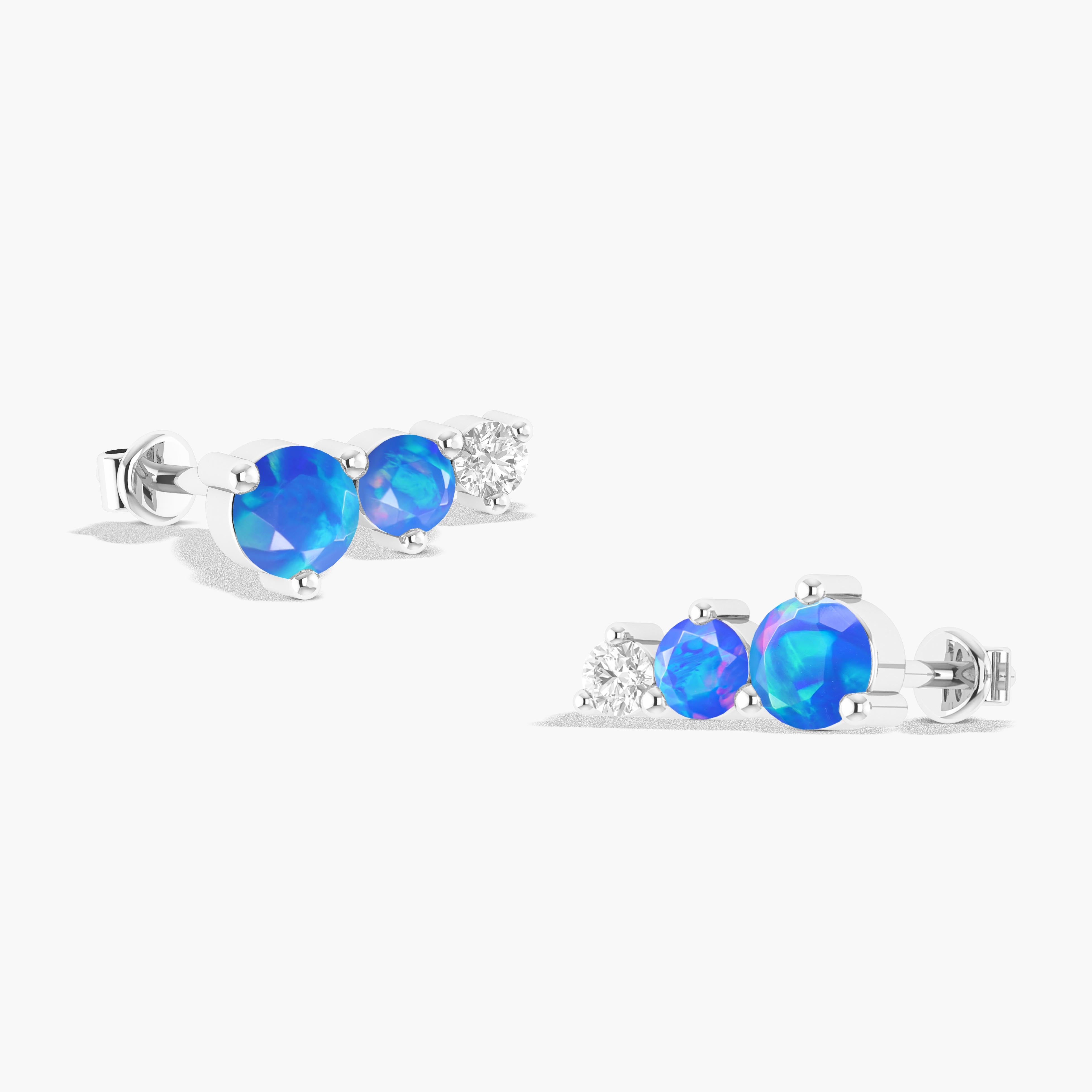 Blue Opal Round Stud Earring in 925 Silver 1.1ct