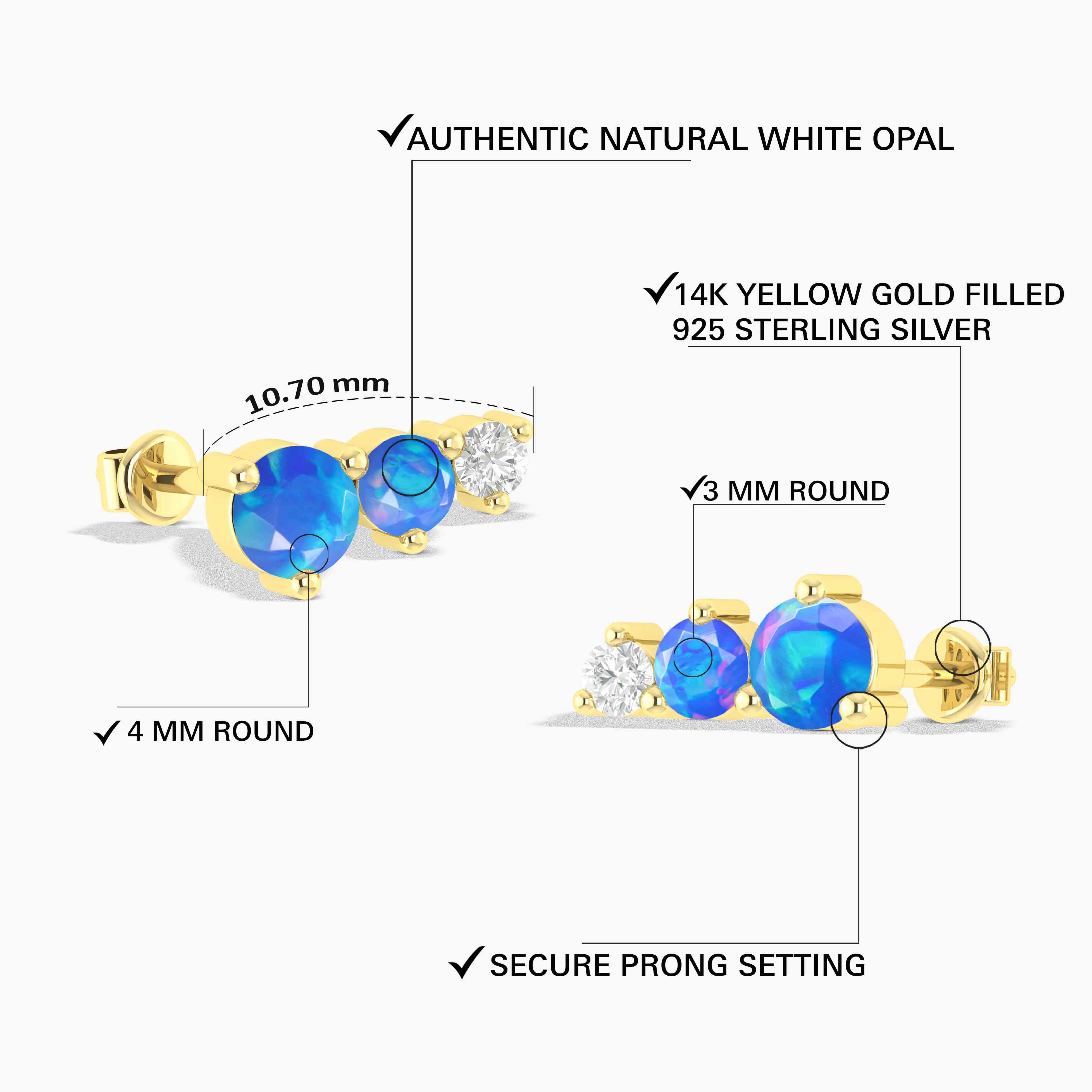 Blue Opal Round Stud Earring in 925 Silver 1.1ct