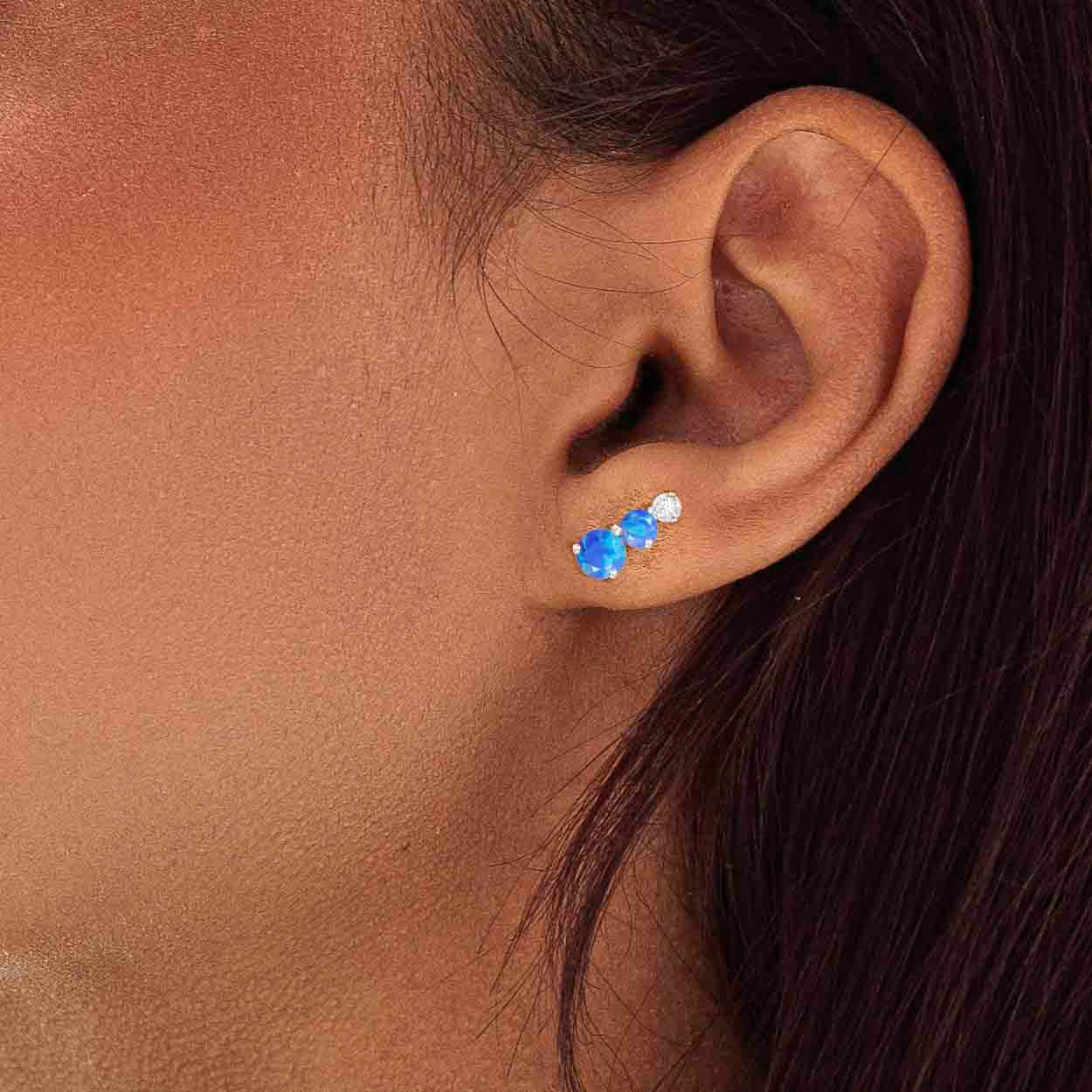 Three Round Blue Opal Stone Stud Earring