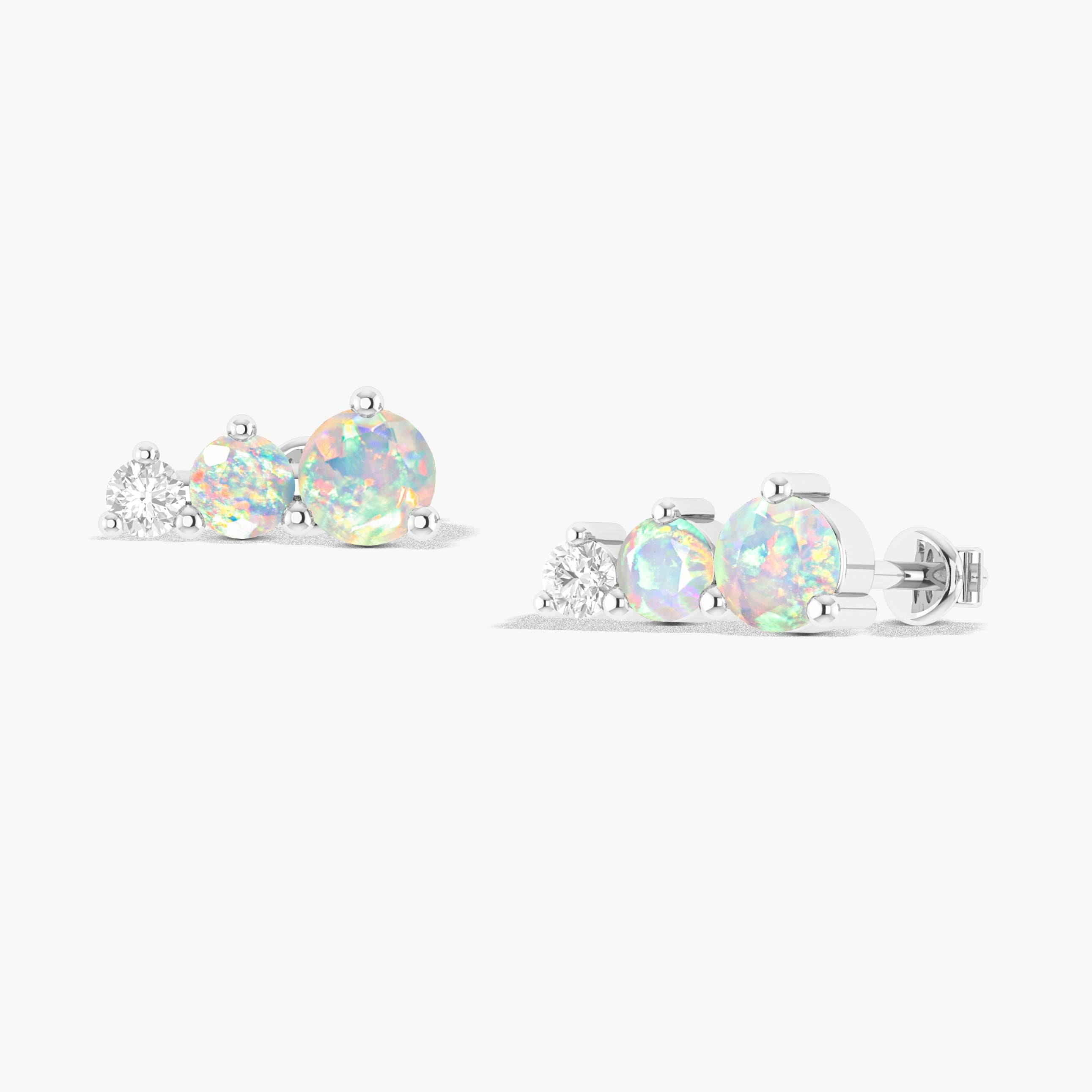White Opal Round Stud Earring in 925 Silver 1.1ct