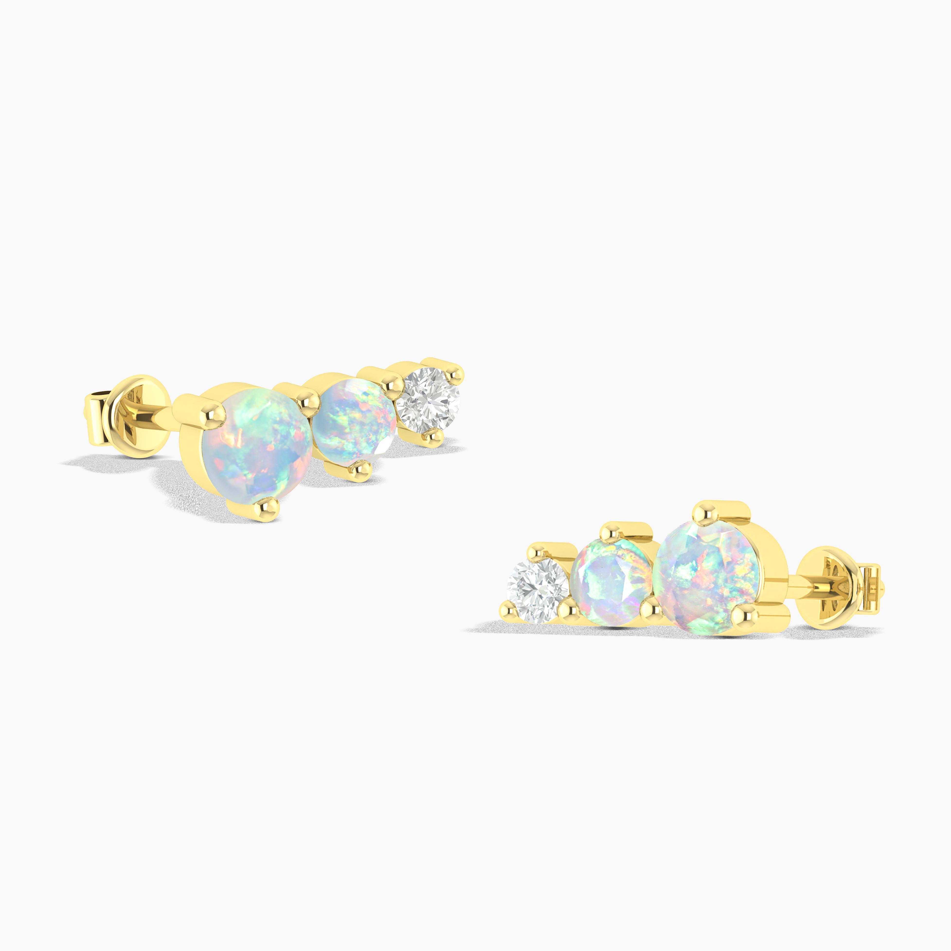 White Opal Round Stud Earring in 925 Silver 1.1ct