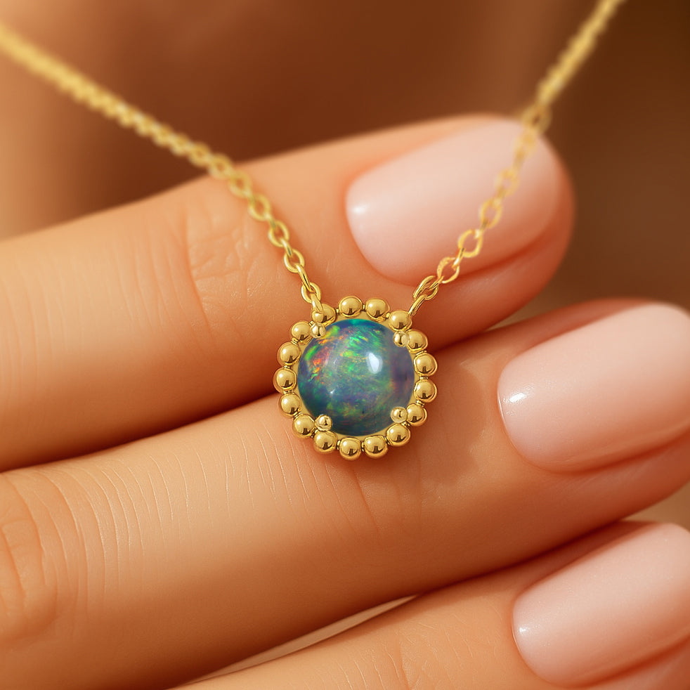 925 Sterling Silver Black Opal Solitaire Pendant Smooth 5mm Gem