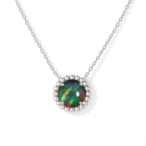 925 Sterling Silver Black Opal Solitaire Pendant Smooth 5mm Gem