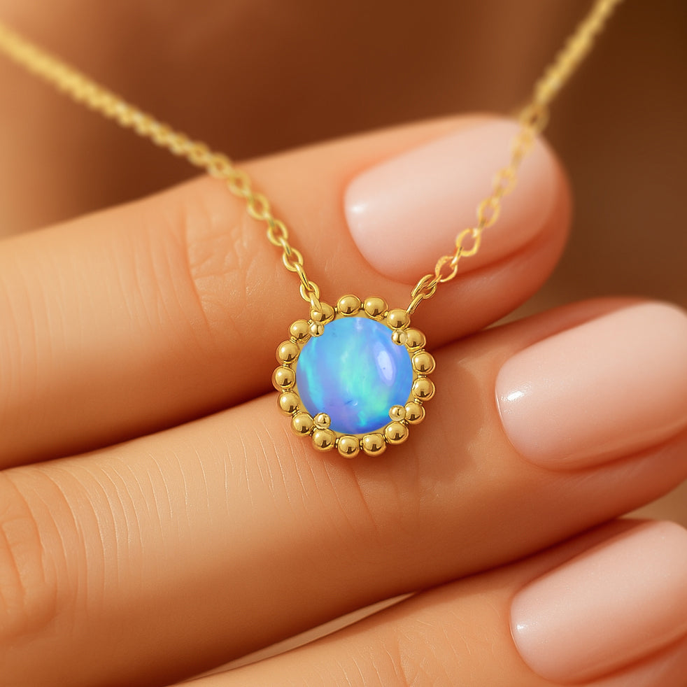 925 Sterling Silver Blue Opal Solitaire Pendant Smooth 5mm Gem