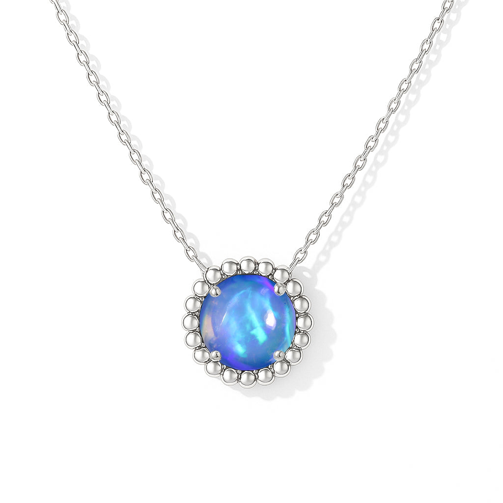 925 Sterling Silver Blue Opal Solitaire Pendant Smooth 5mm Gem