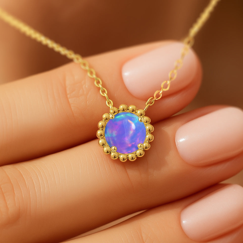 925 Sterling Silver Lavender Opal Solitaire Pendant Smooth 5mm Gem