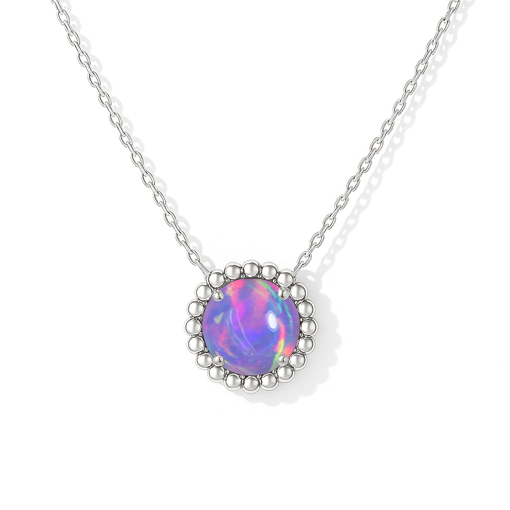 925 Sterling Silver Lavender Opal Solitaire Pendant Smooth 5mm Gem