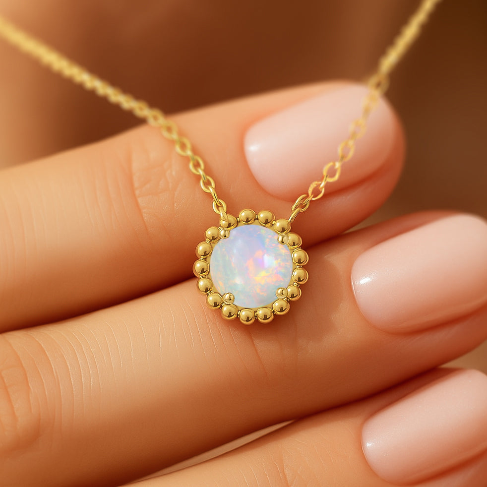 925 Sterling Silver White Opal Solitaire Pendant Smooth 5mm Gem