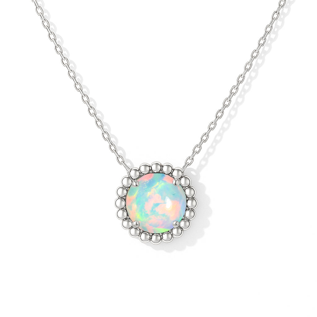 925 Sterling Silver White Opal Solitaire Pendant Smooth 5mm Gem