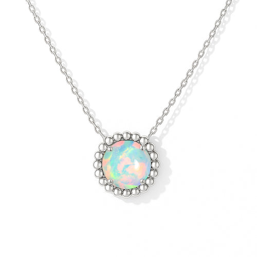 925 Sterling Silver White Opal Solitaire Pendant Smooth 5mm Gem