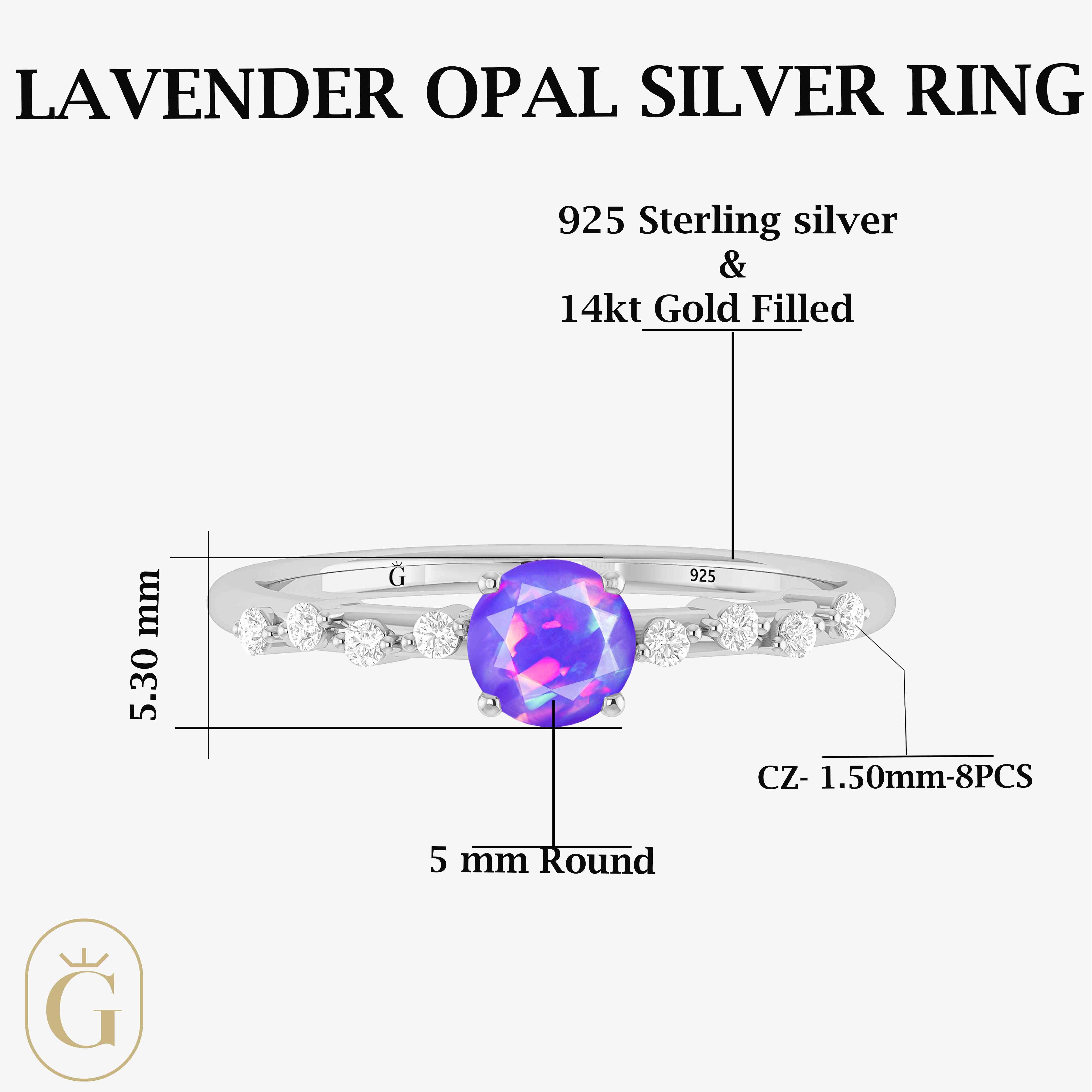 Natural Lavender Opal ROUND STONE MINIMALIST SOLITAIRE WITH ACCENTS RING