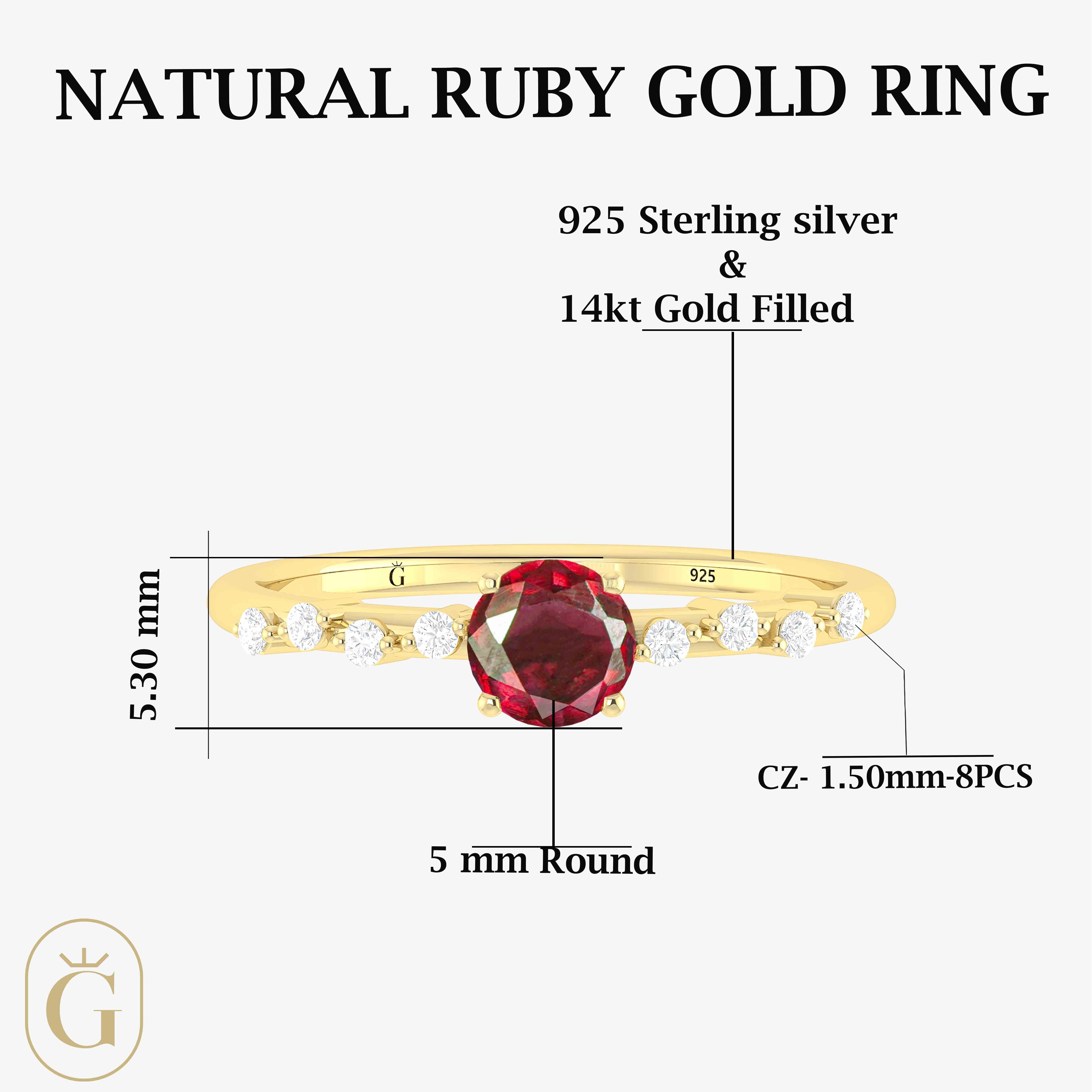 Natural RUBY ROUND STONE MINIMALIST SOLITAIRE WITH ACCENTS RING