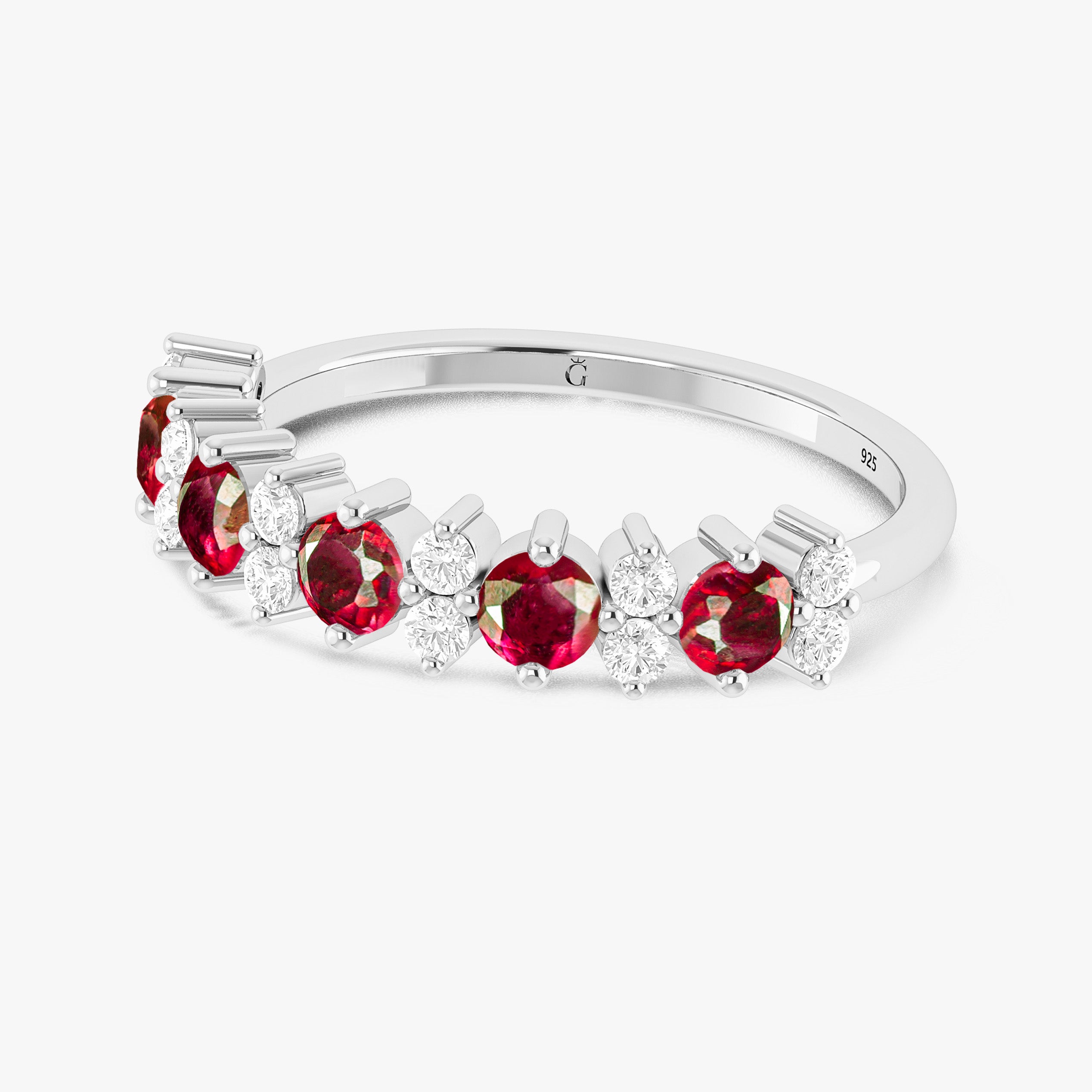 Half Eternity Ring with Natural Ruby and White Zircon