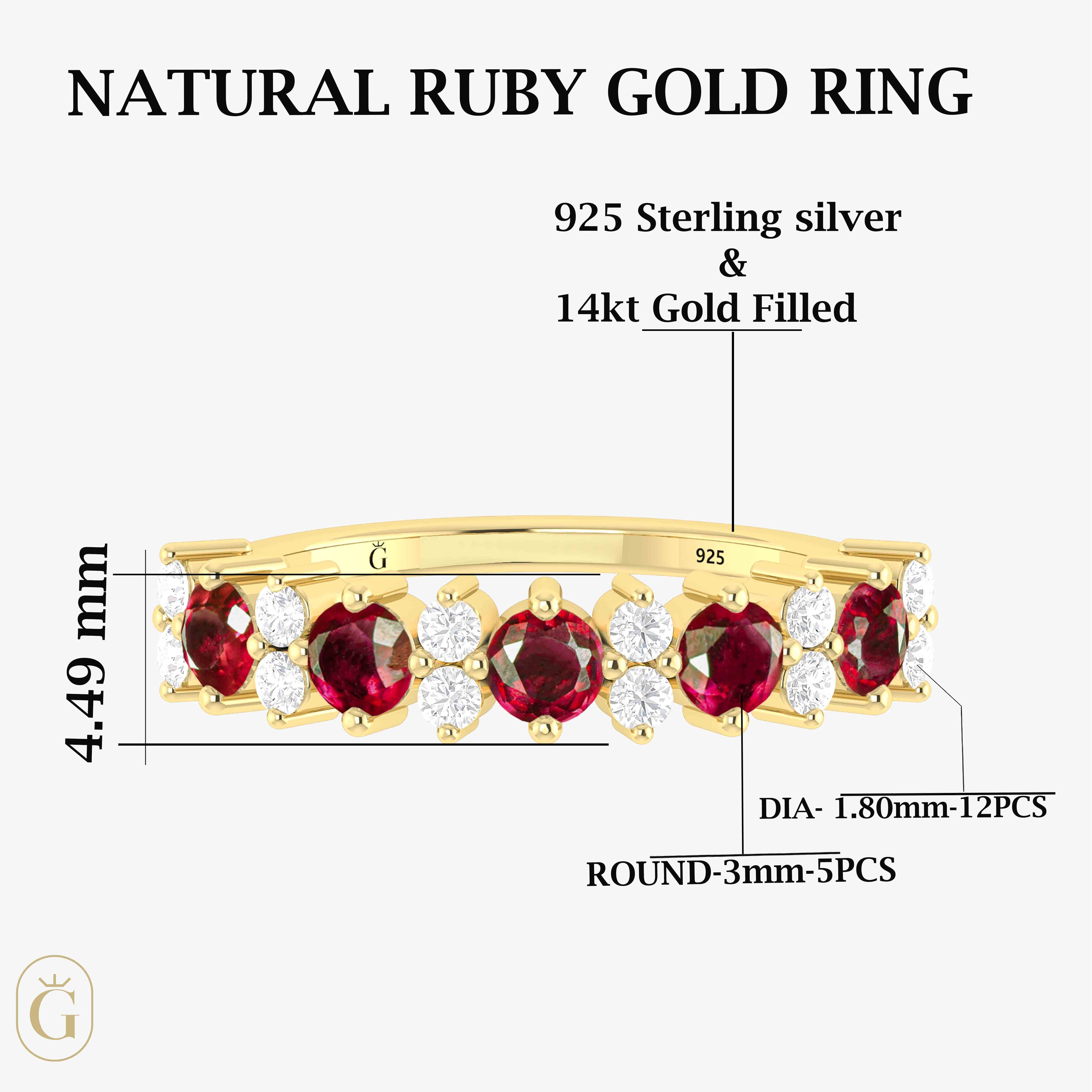 Half Eternity Ring with Natural Ruby and White Zircon