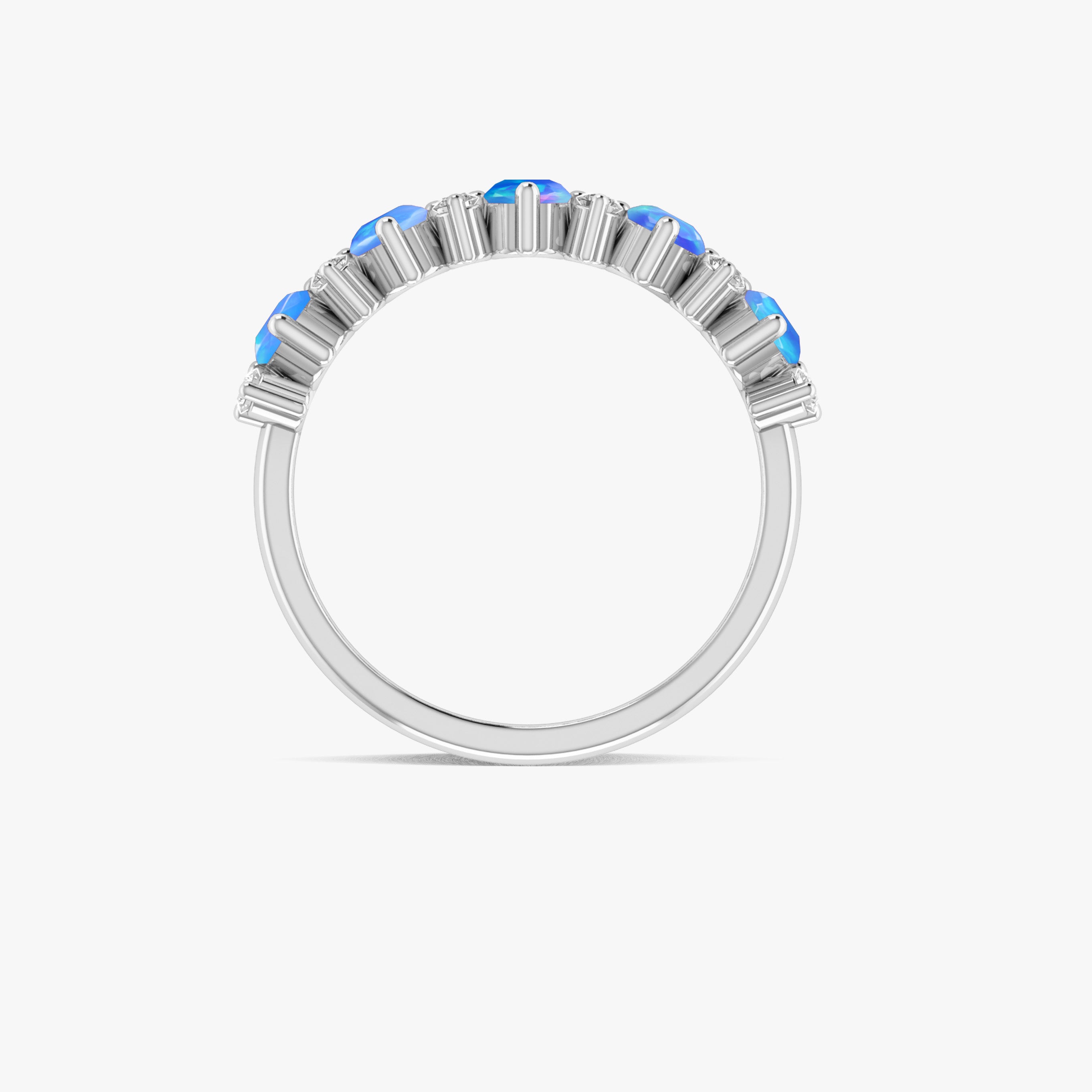 Half Eternity Ring with Natural Blue Opal and White Zircon