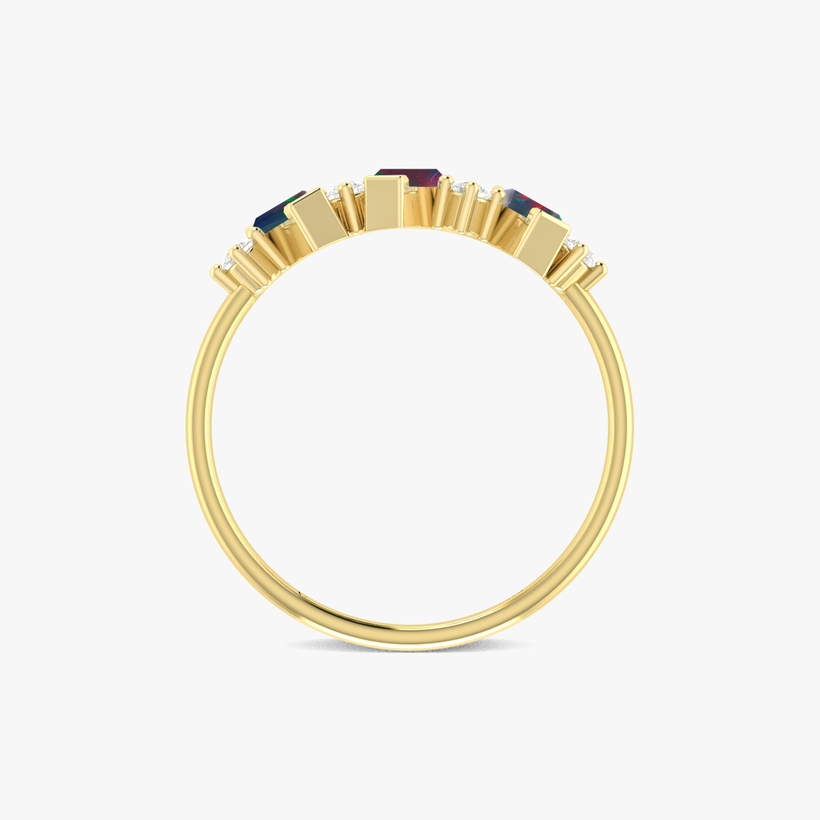 Natural Black Opal Baguette Shape Designer Three Stone Ring