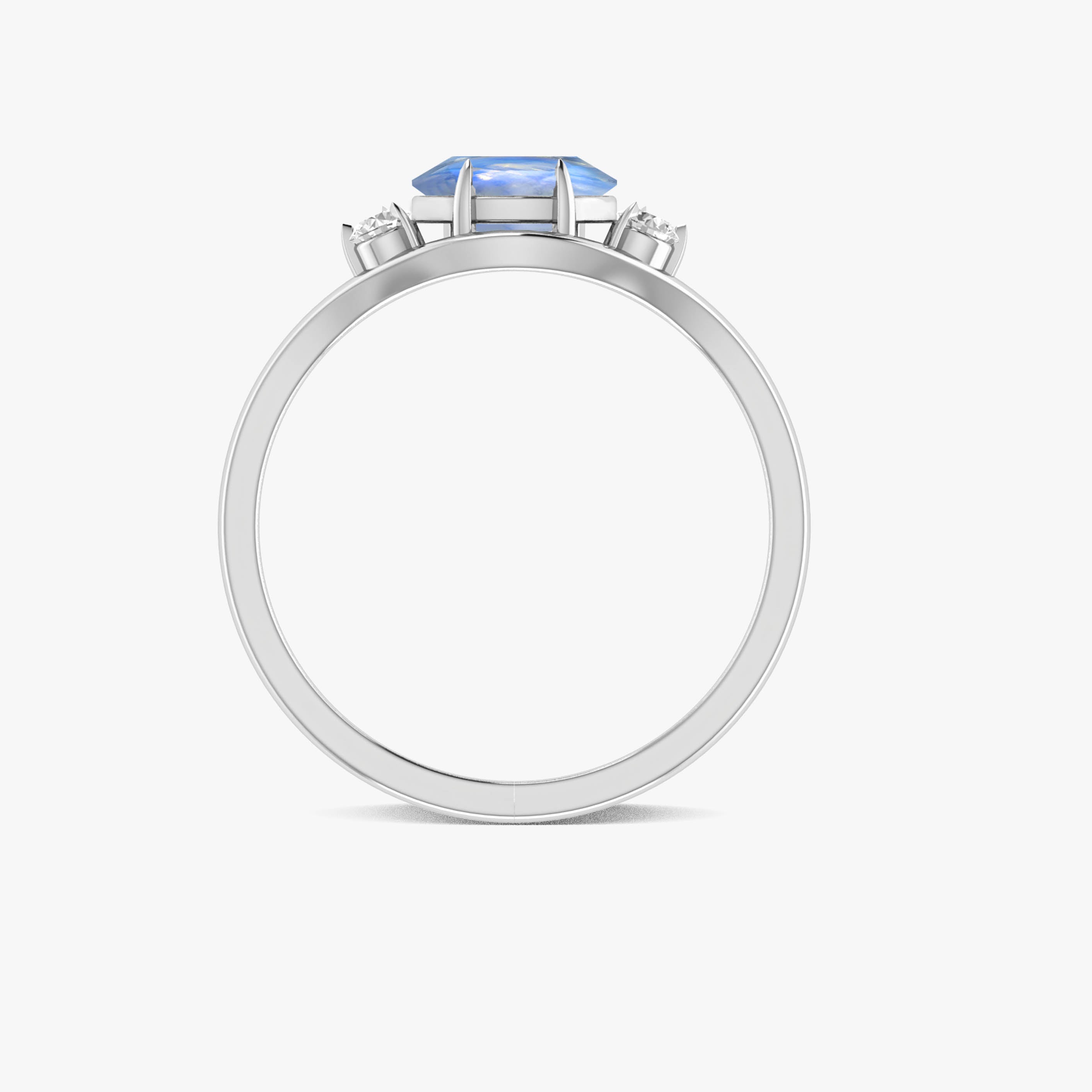 Oval Shape 7X5 MM Natural Moonstone Three Stone Ring
