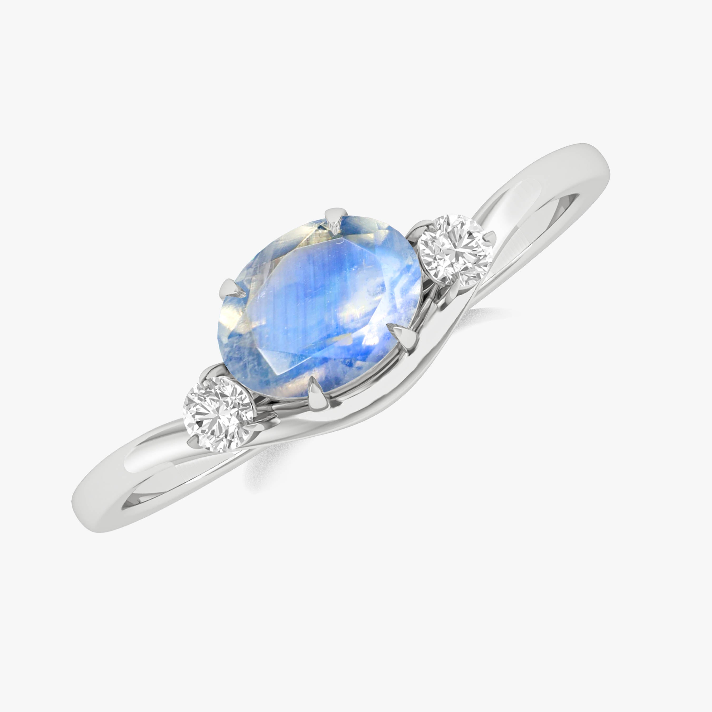 Oval Shape 7X5 MM Natural Moonstone Three Stone Ring