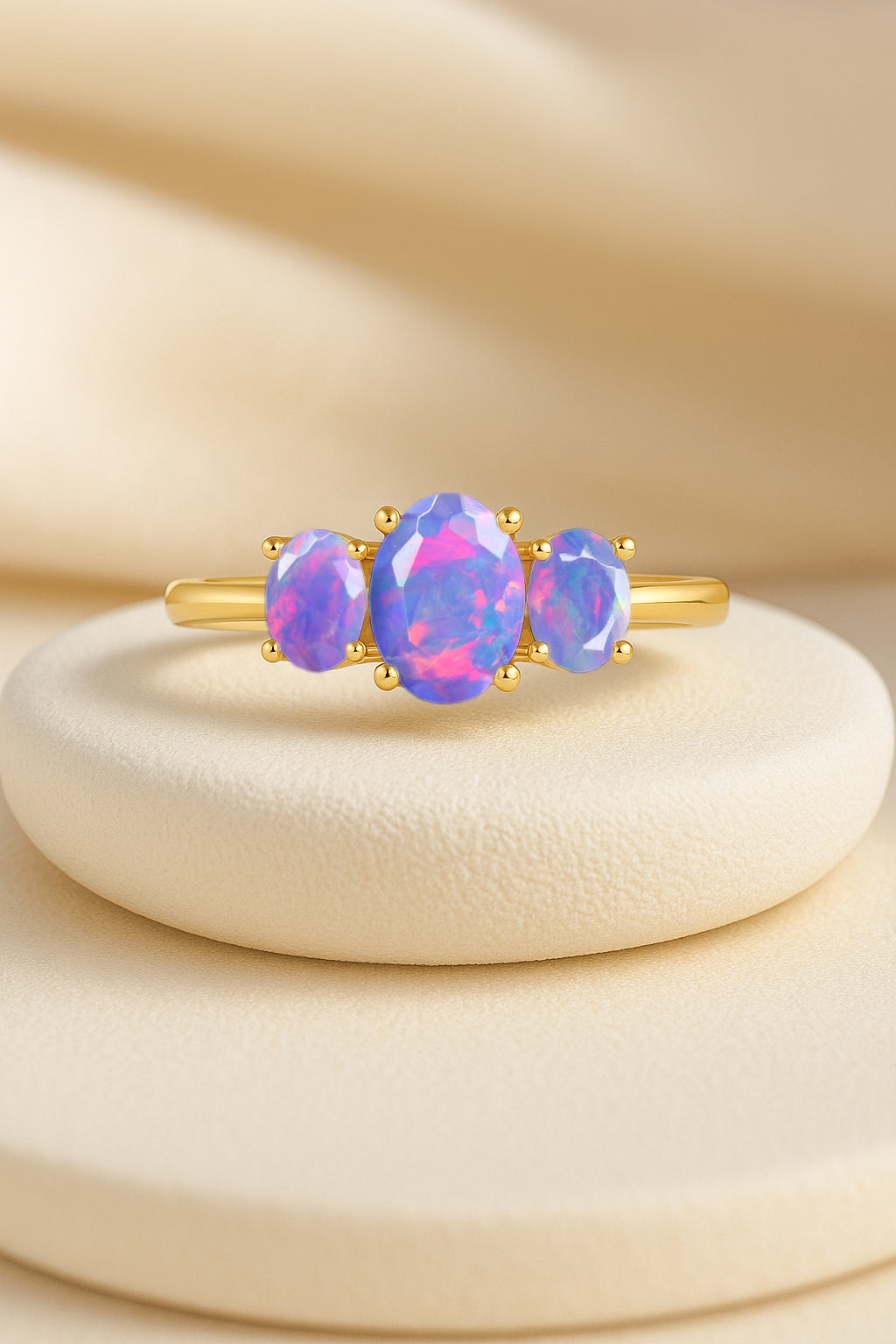 Engagement Wedding Three Stone Rings with Natural Lavender Opal