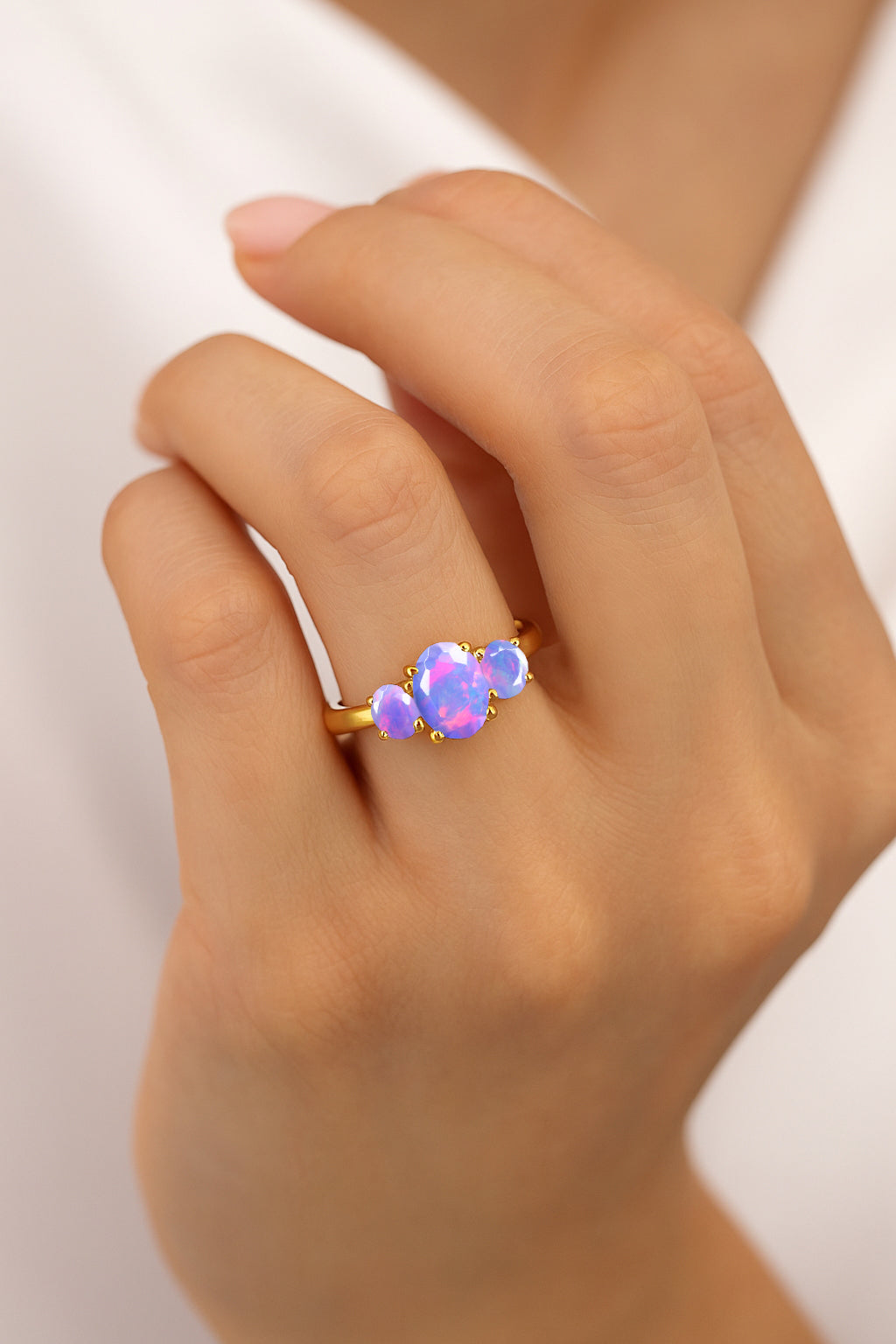 Engagement Wedding Three Stone Rings with Natural Lavender Opal